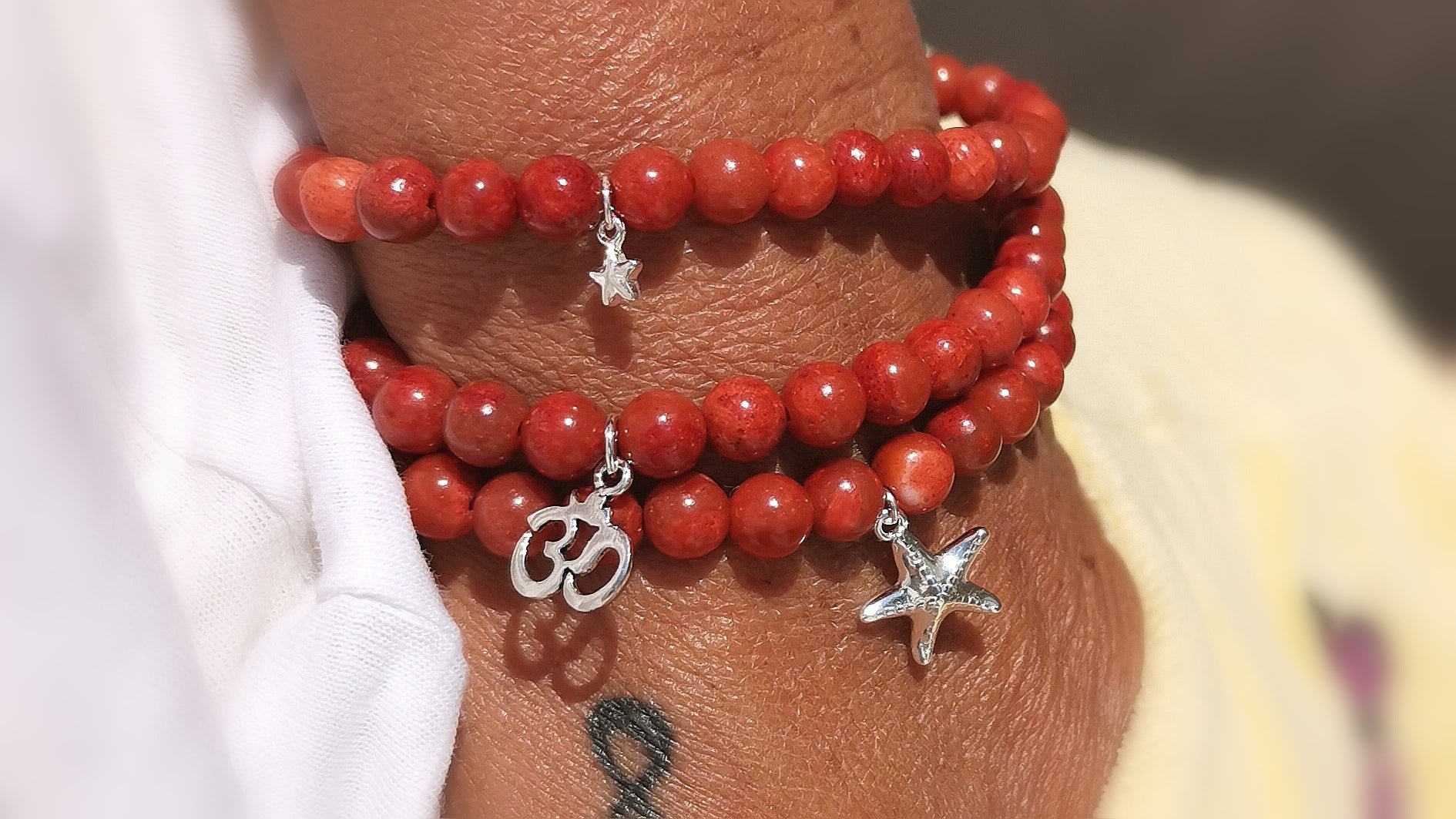 Koralle Korallen Armband Karma Schmuck Mallorca Can Picafort Arta Alcudia Om Seestern samaki
