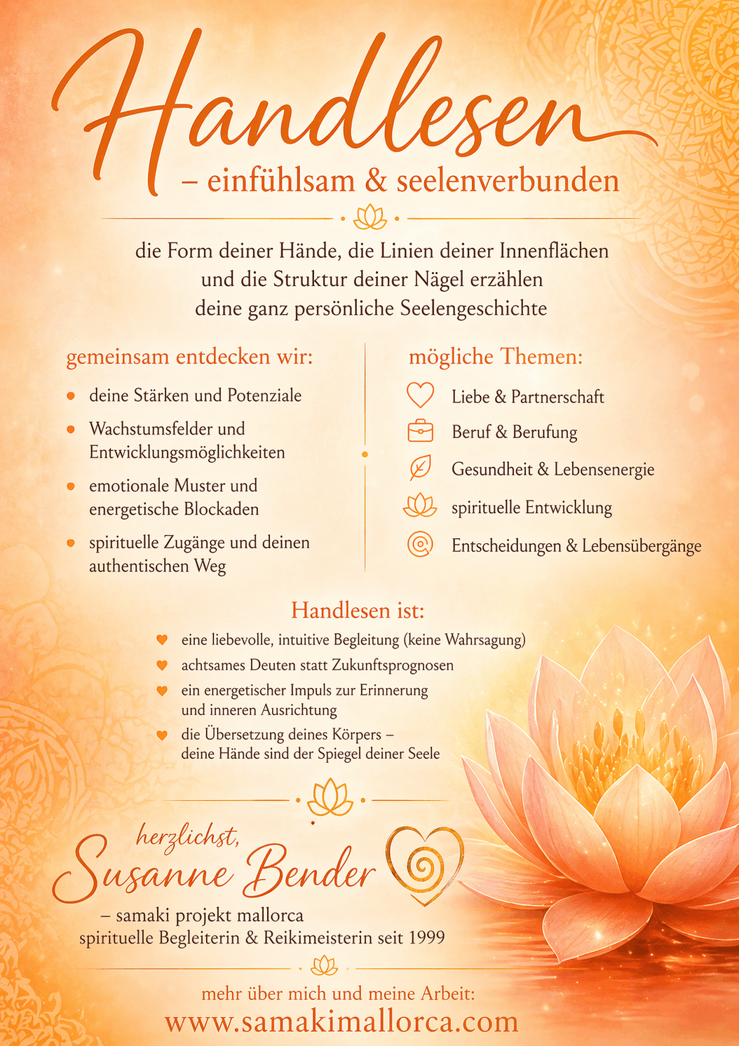 ✋ Handlesen Online – spirituelle Beratung mit Susanne Bender von Mallorca