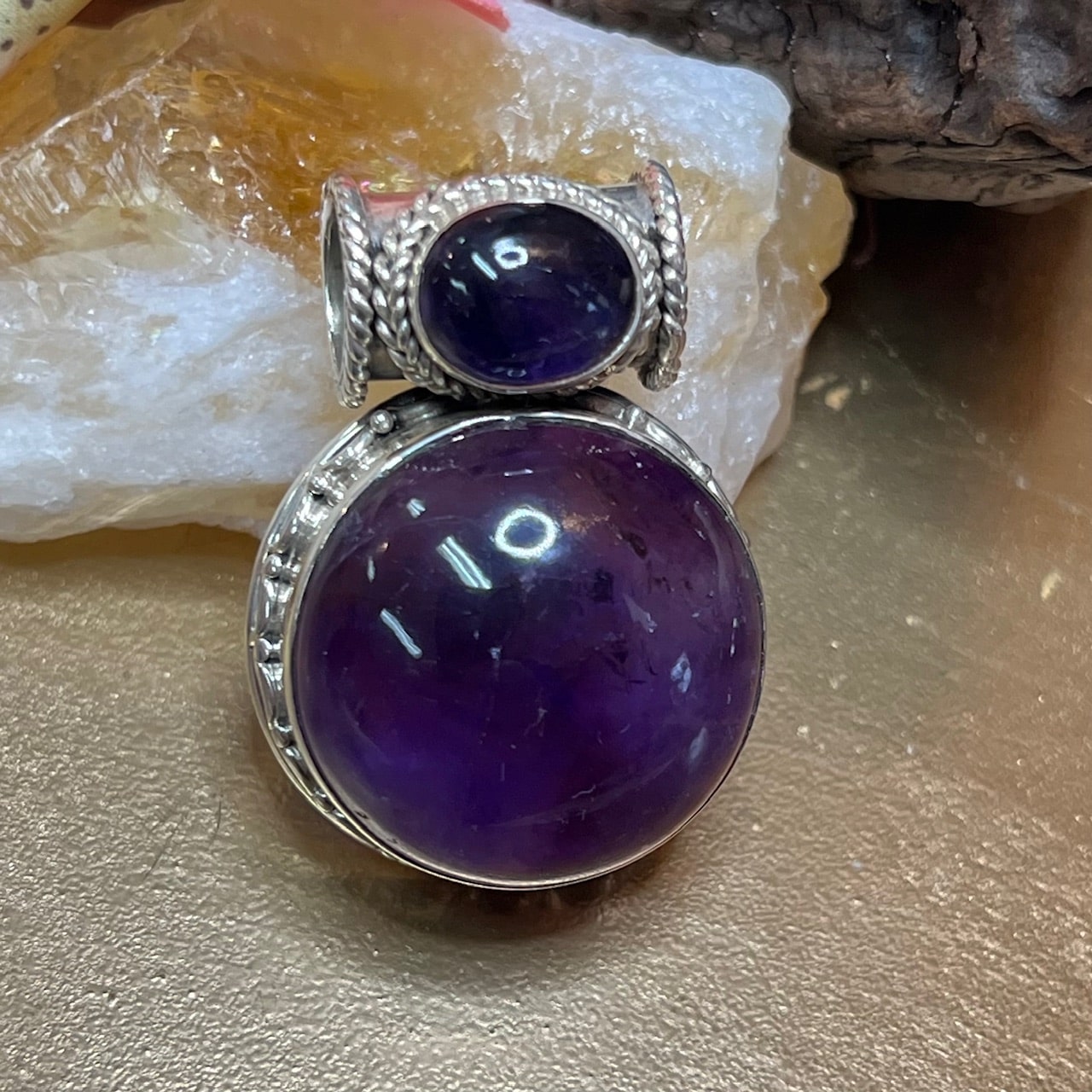 Colgante XL de plata de ley con piedras preciosas de amatista, violeta - paz interior, clarificación de la mente