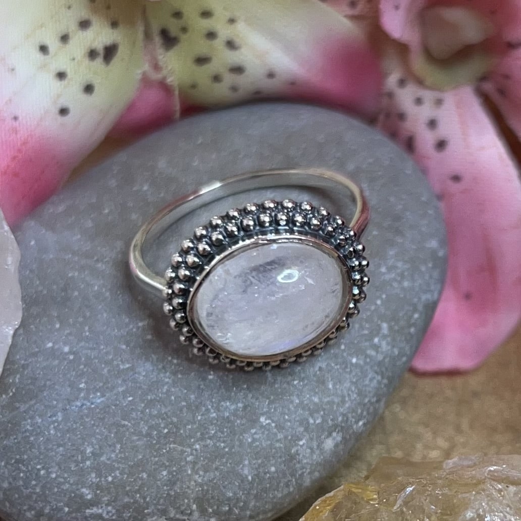 Mondstein Regenbogen Edelstein Ring weiss pastell farben, AA Qualität Heilstein Sterlingsilber Karma Fingerring #zauberschön