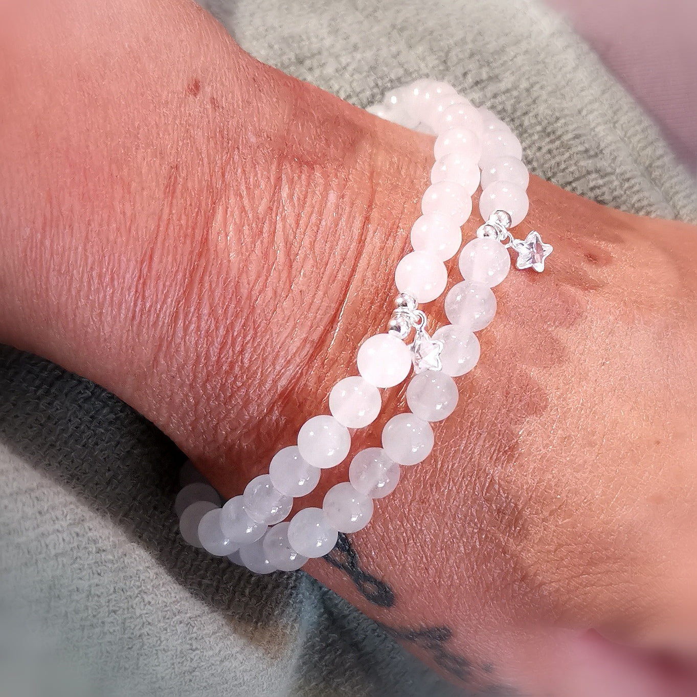 consecrated jade zircon starfish power animal healing stone karma bracelet, white, charm gemstone - lightbringer