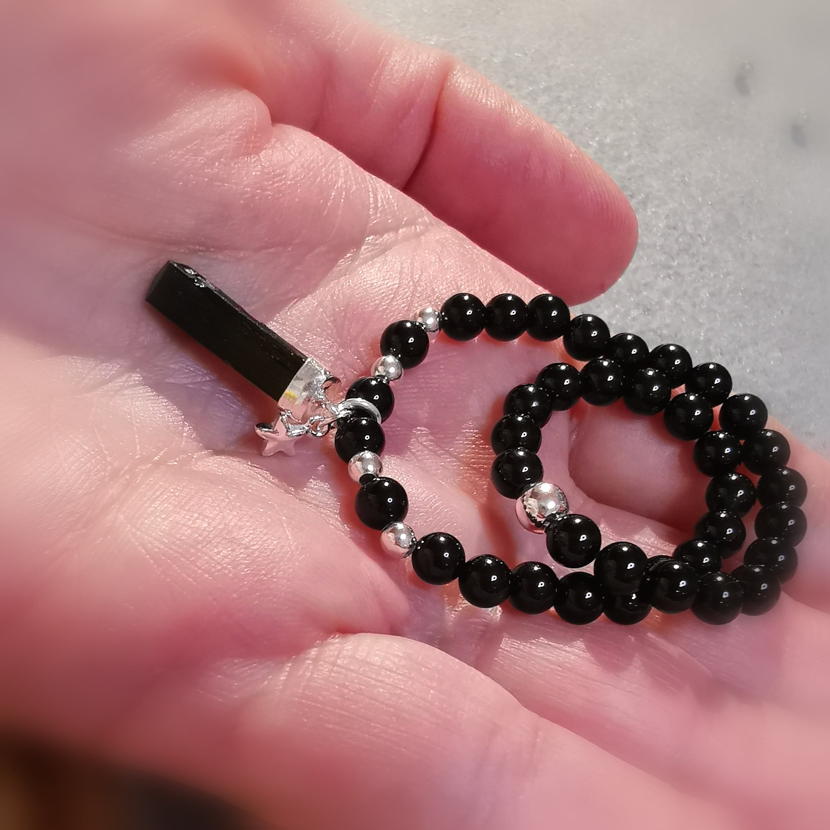 geweihtes Turmalin Karma Seestern Edelstein Heilstein Armband, mit Turmalinspitze, AA Qualität - Aura Kraft, Erdung