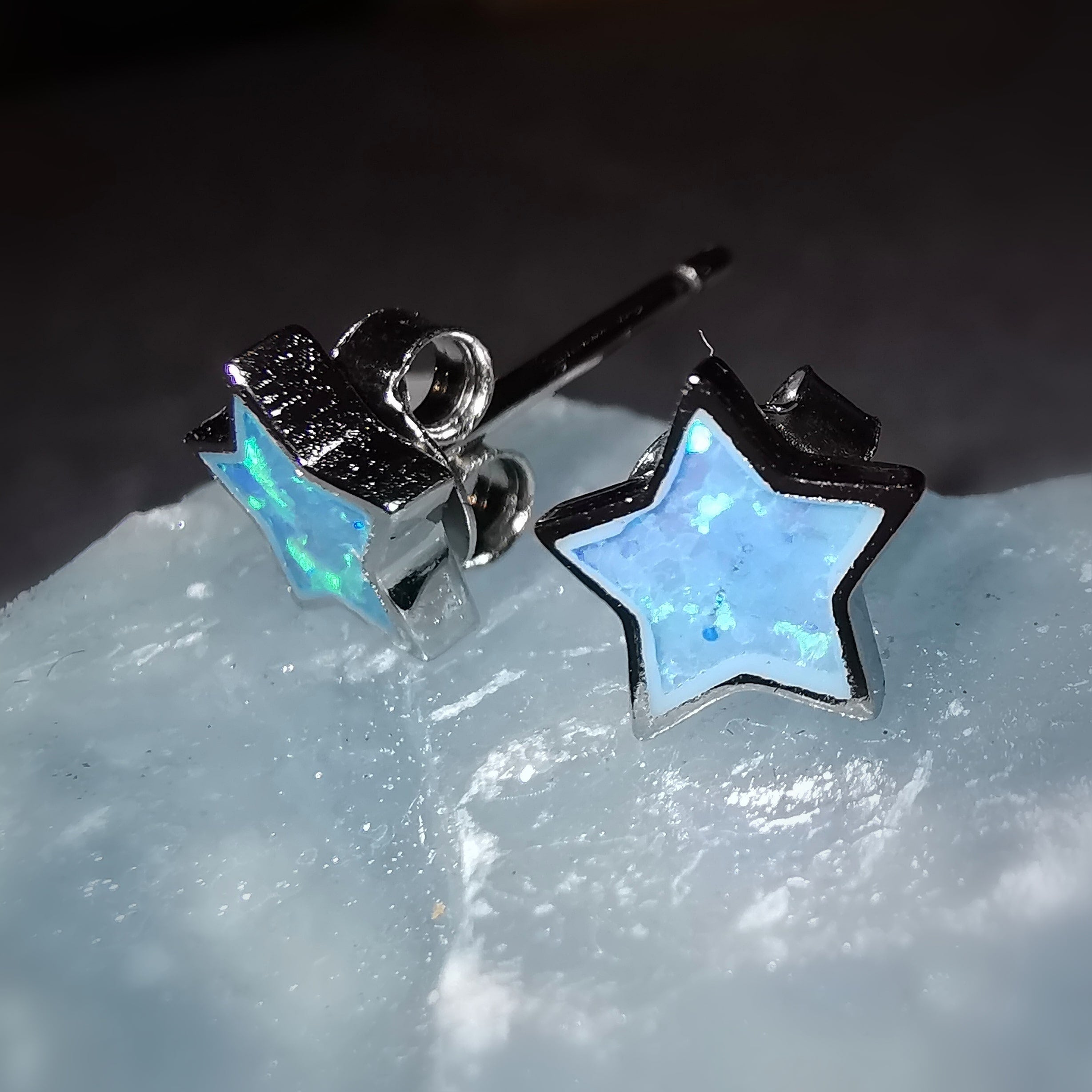 Opal Ohrstecker Edelstein Stern Seestern Ohrringe Sterlingsilber, blau, geweiht, Seelenlicht, lichtvolle Wege