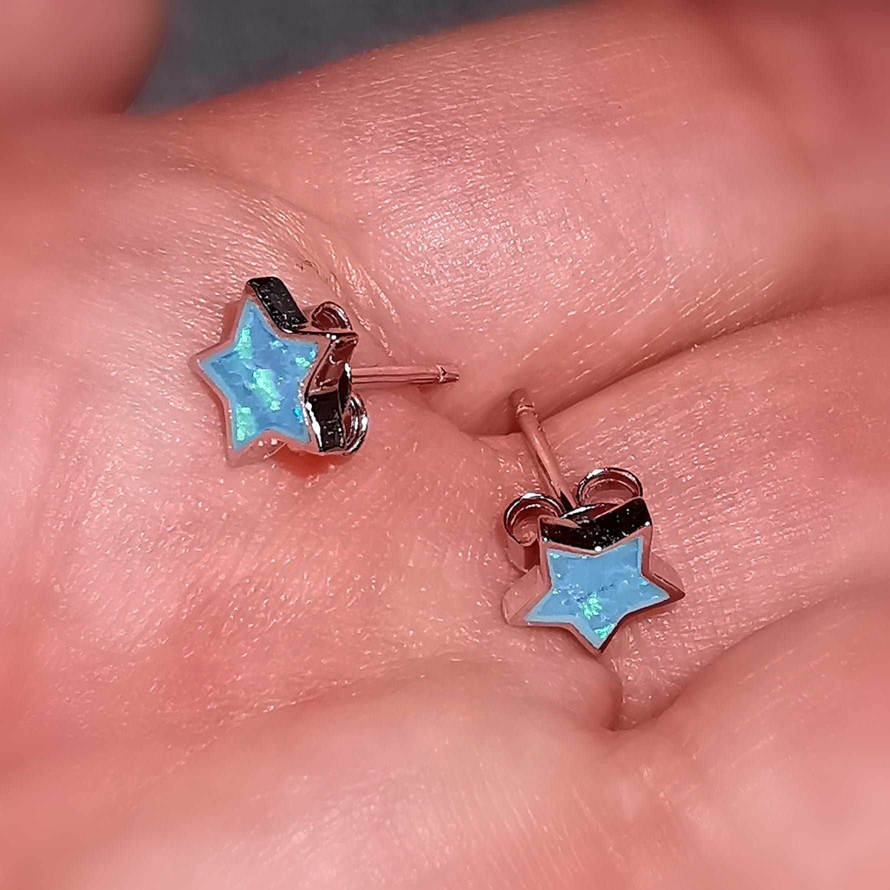 Opal Ohrstecker Edelstein Stern Seestern Ohrringe Sterlingsilber, blau, geweiht, Seelenlicht, lichtvolle Wege