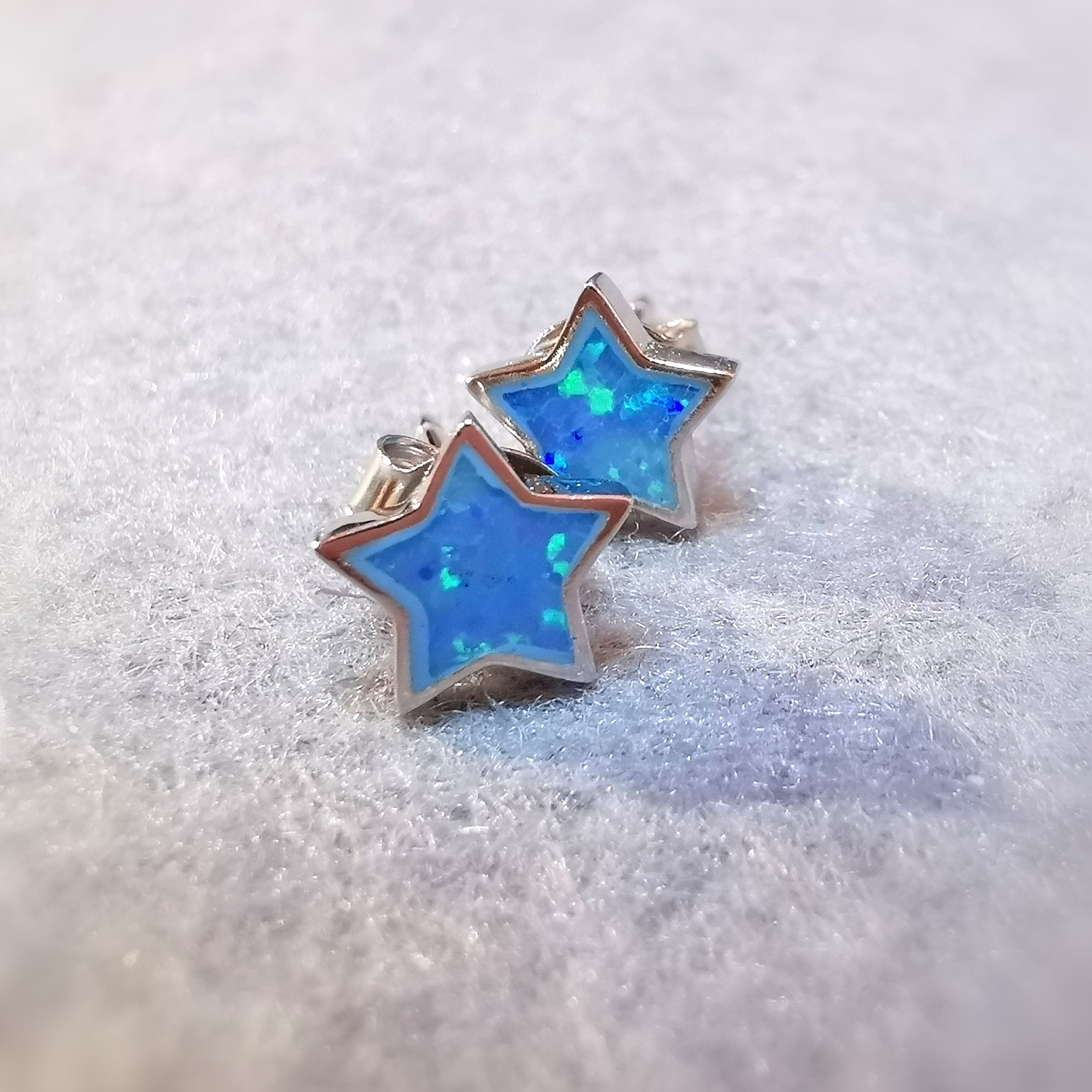 Opal Ohrstecker Edelstein Stern Seestern Ohrringe Sterlingsilber, blau, geweiht, Seelenlicht, lichtvolle Wege
