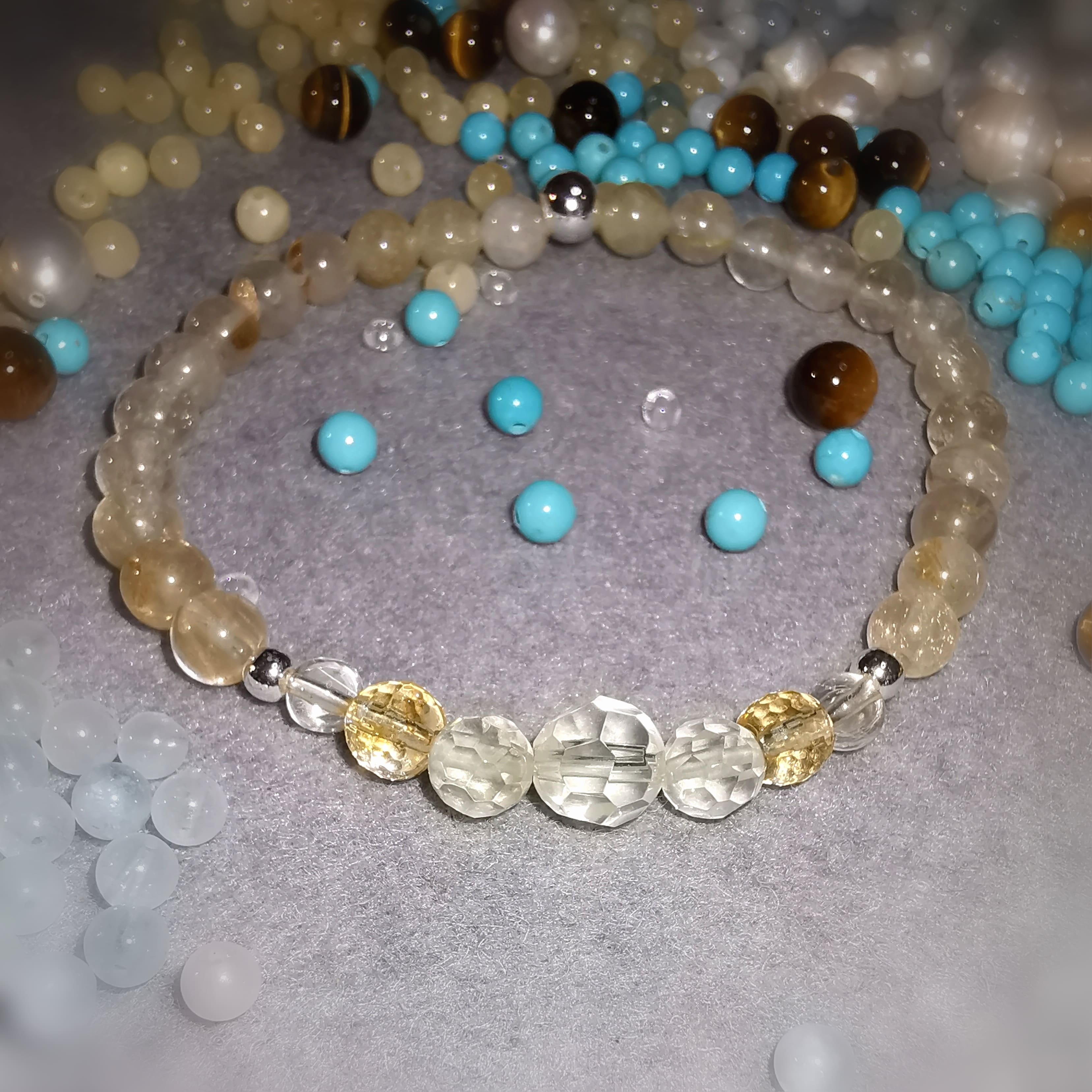 Limonenquarz Zitronen Heilstein, Gold Beryll, Rutilquarz und Citrin Edelstein Armband, lichtvolle Wege