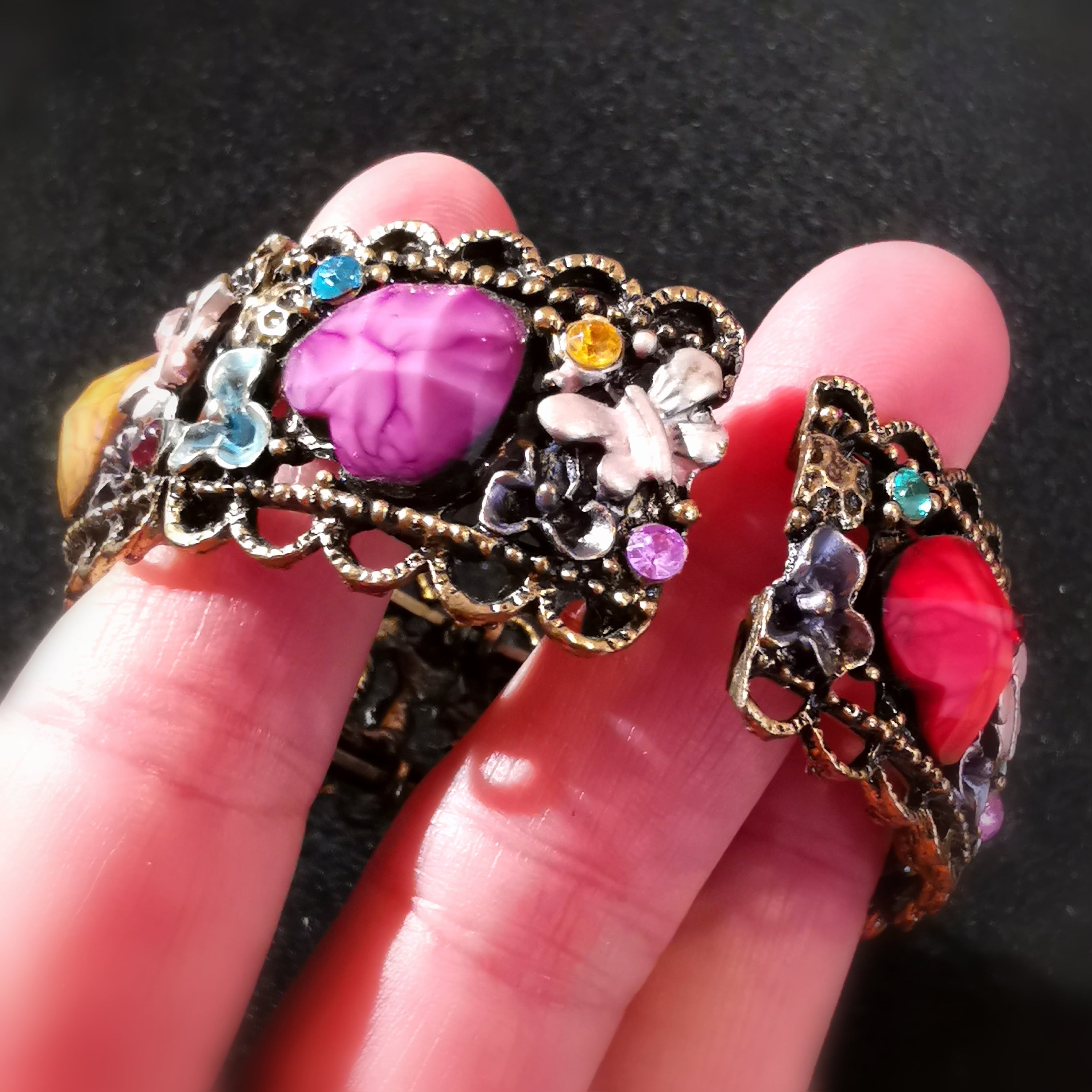 Armreif Armband made with love, Größe M, bunt, Metall, Hippie Boho Mode Schmuck, lebe liebe lache