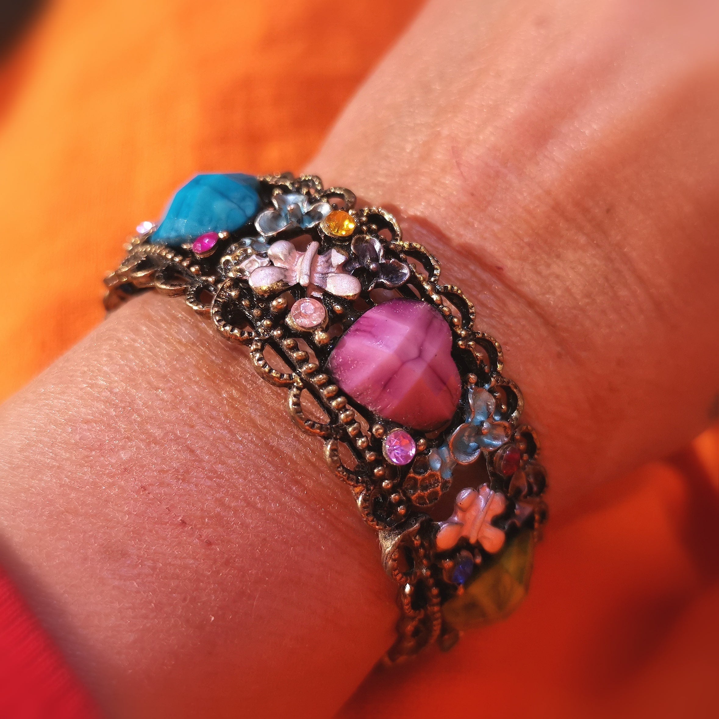 Armreif Armband made with love, Größe M, bunt, Metall, Hippie Boho Mode Schmuck, lebe liebe lache