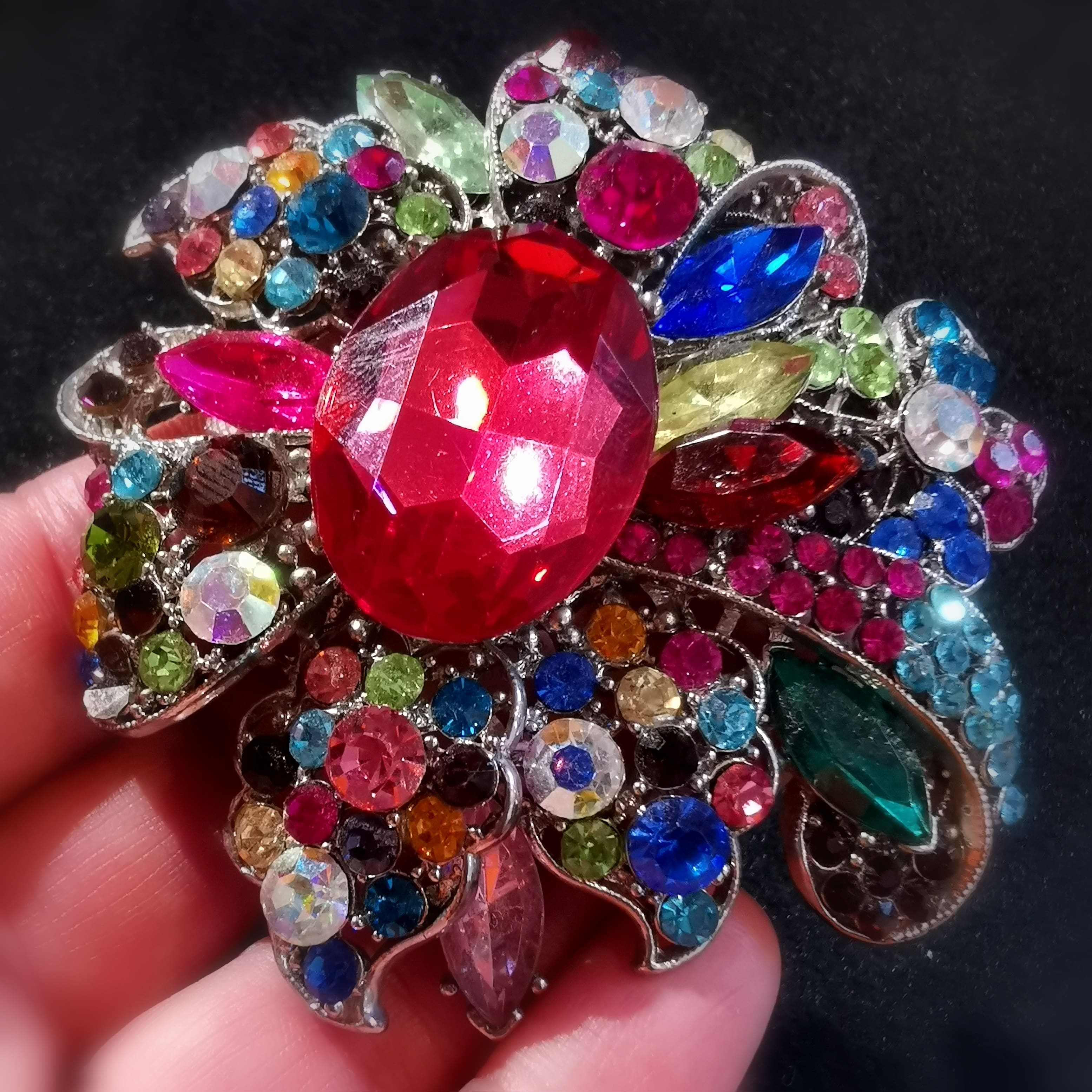 Brosche Anstecknadel XL made with love, bunt, Metall, Hippie Boho Mode Schmuck, lebe liebe lache