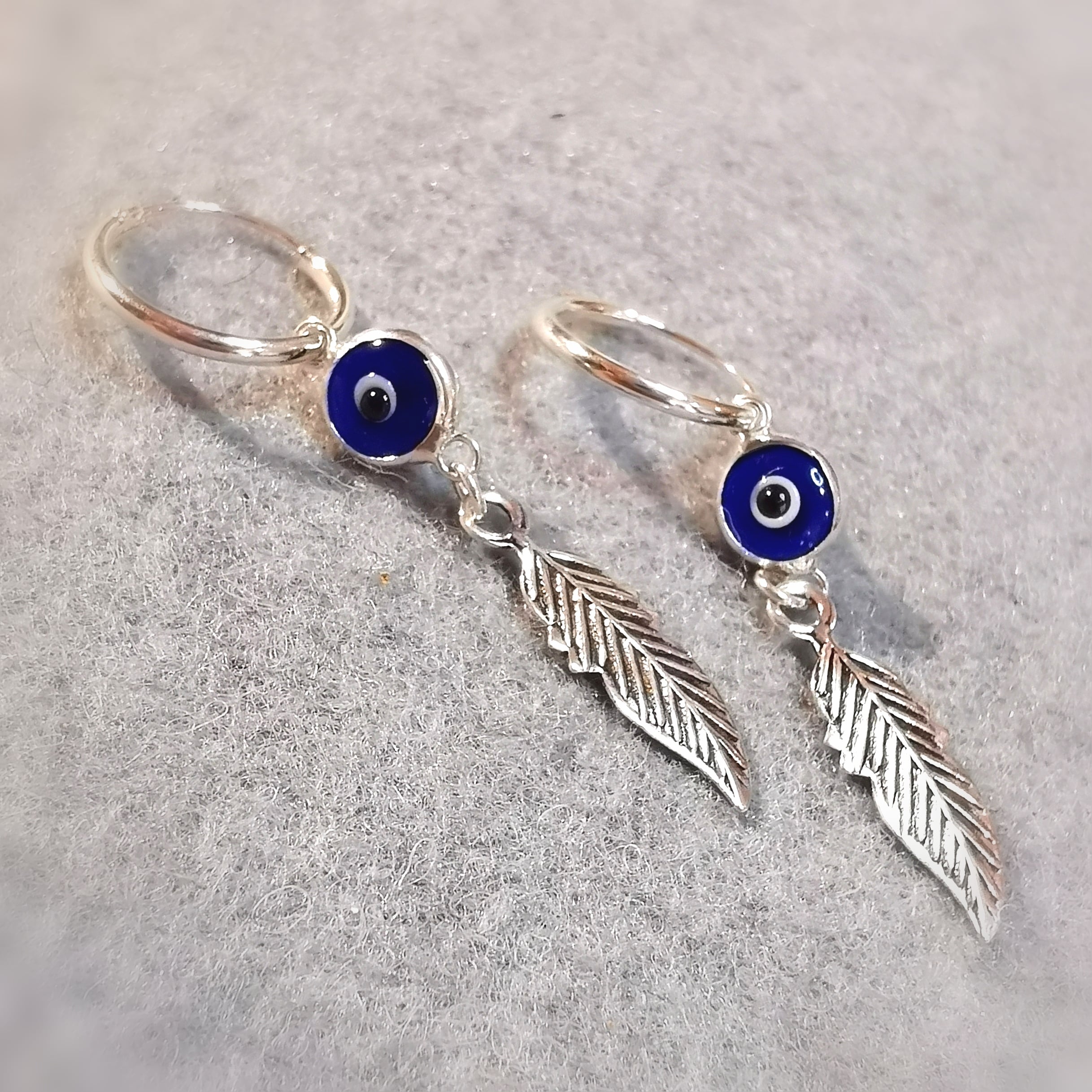 Auge von Nazar türkisches Auge Murano Glas Feder Creolen Ohrringe Sterlingsilber, geweiht - Schutz