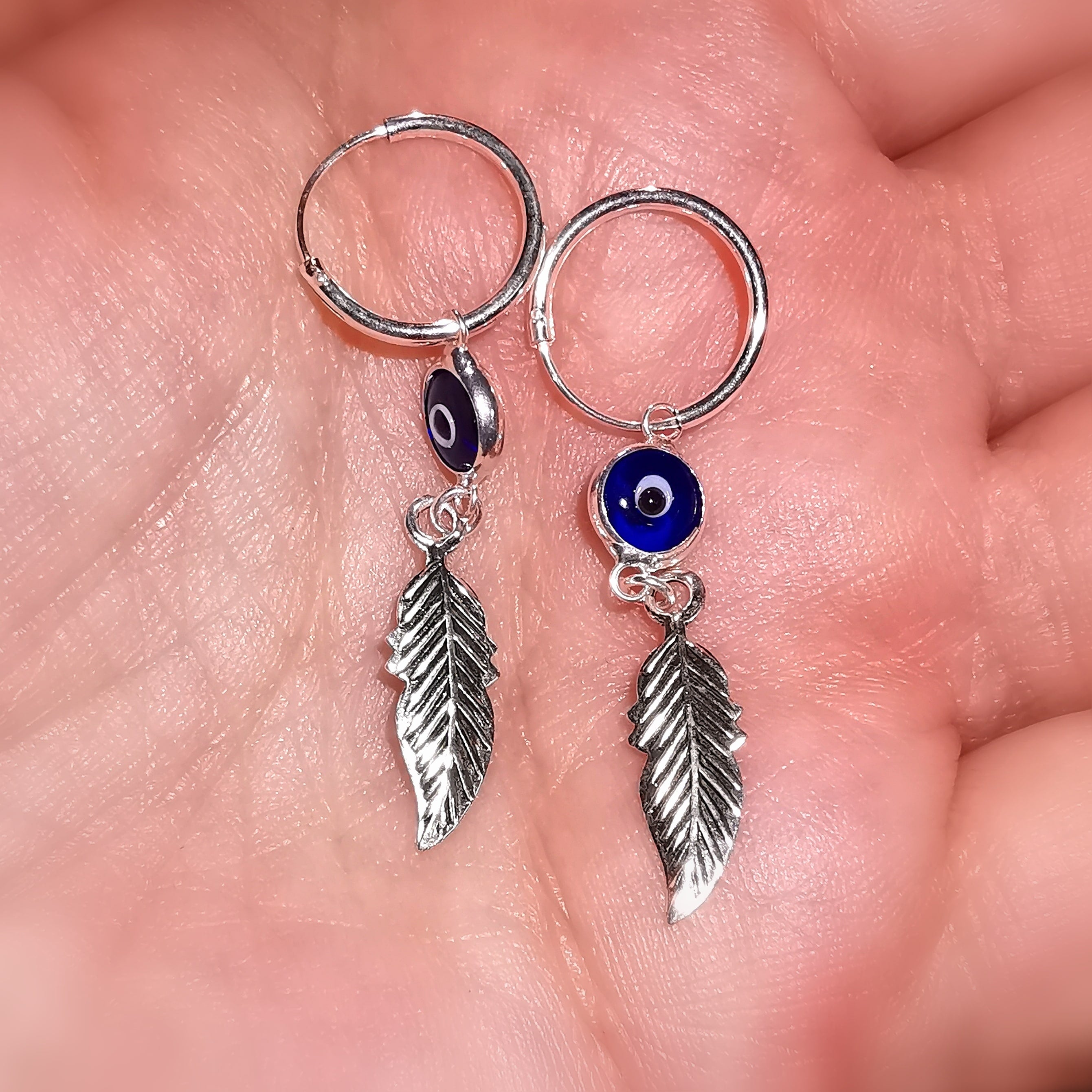 Auge von Nazar türkisches Auge Murano Glas Feder Creolen Ohrringe Sterlingsilber, geweiht - Schutz