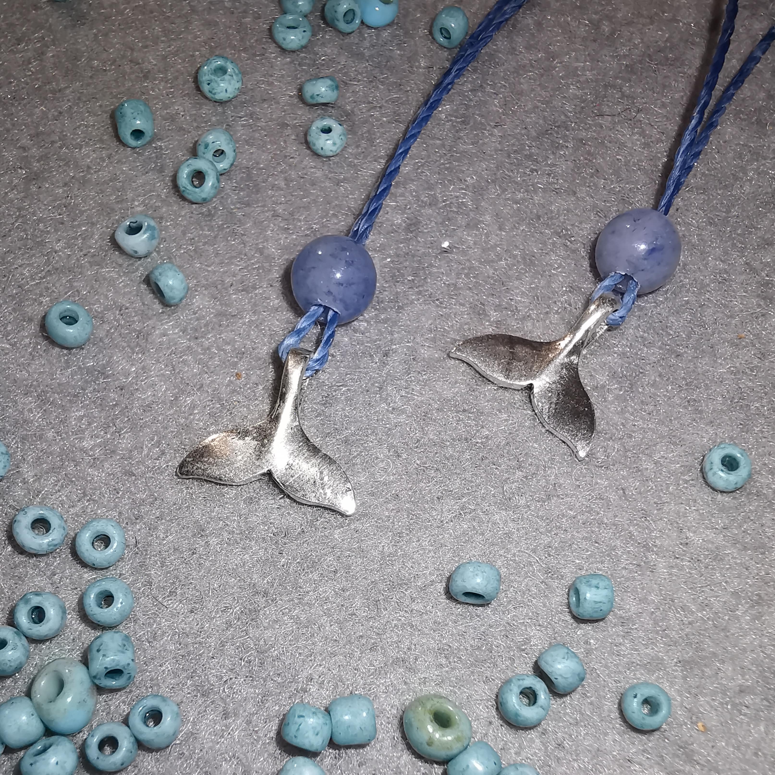 geweihte Walflosse Glücksbringer Karma Kette Sterlingsilber mit Blau Quarz - Freiheit
