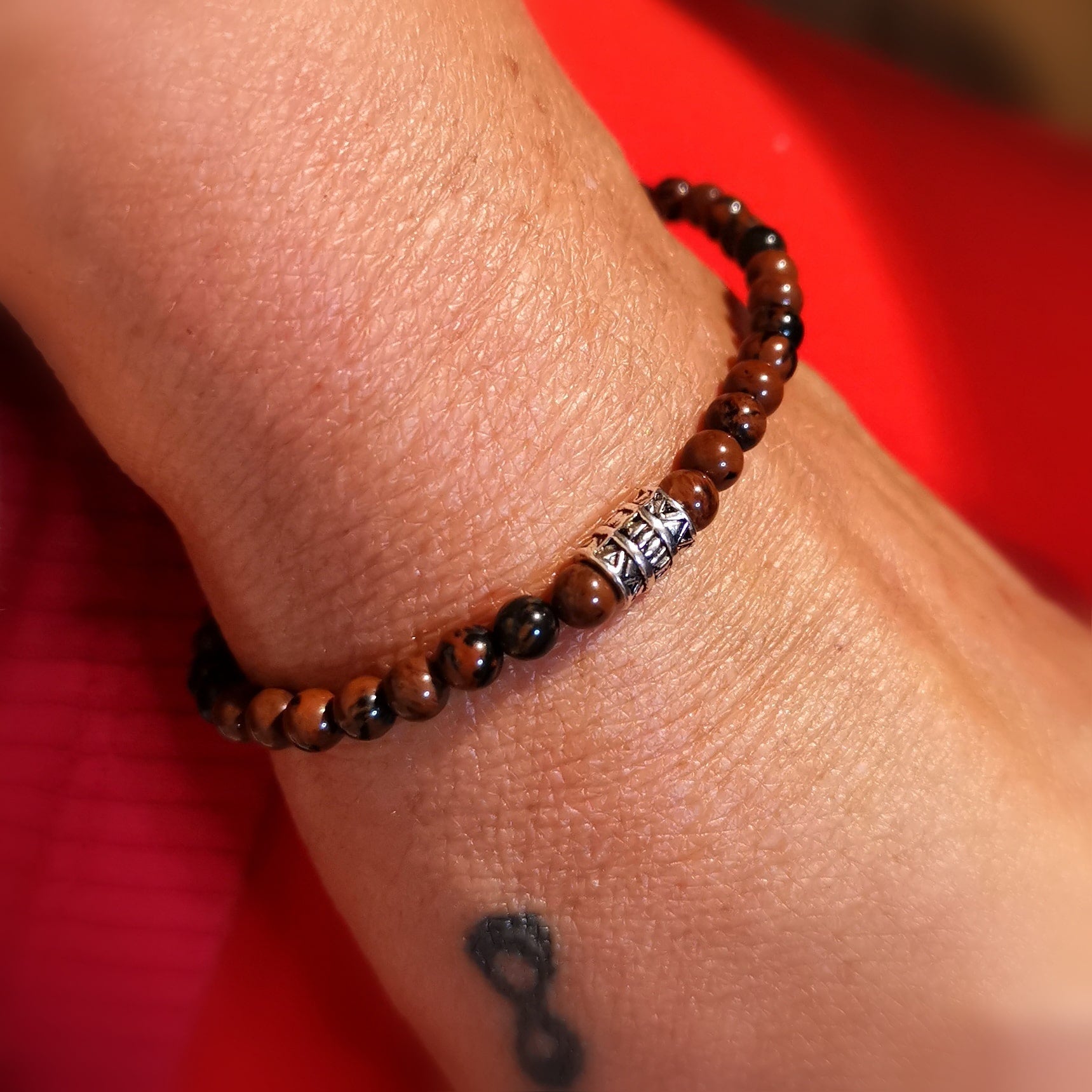 Mahagoni Obsidian Edelstein Karma Armband, geweihtes Heilstein, Lebensenergie und Lebenswille