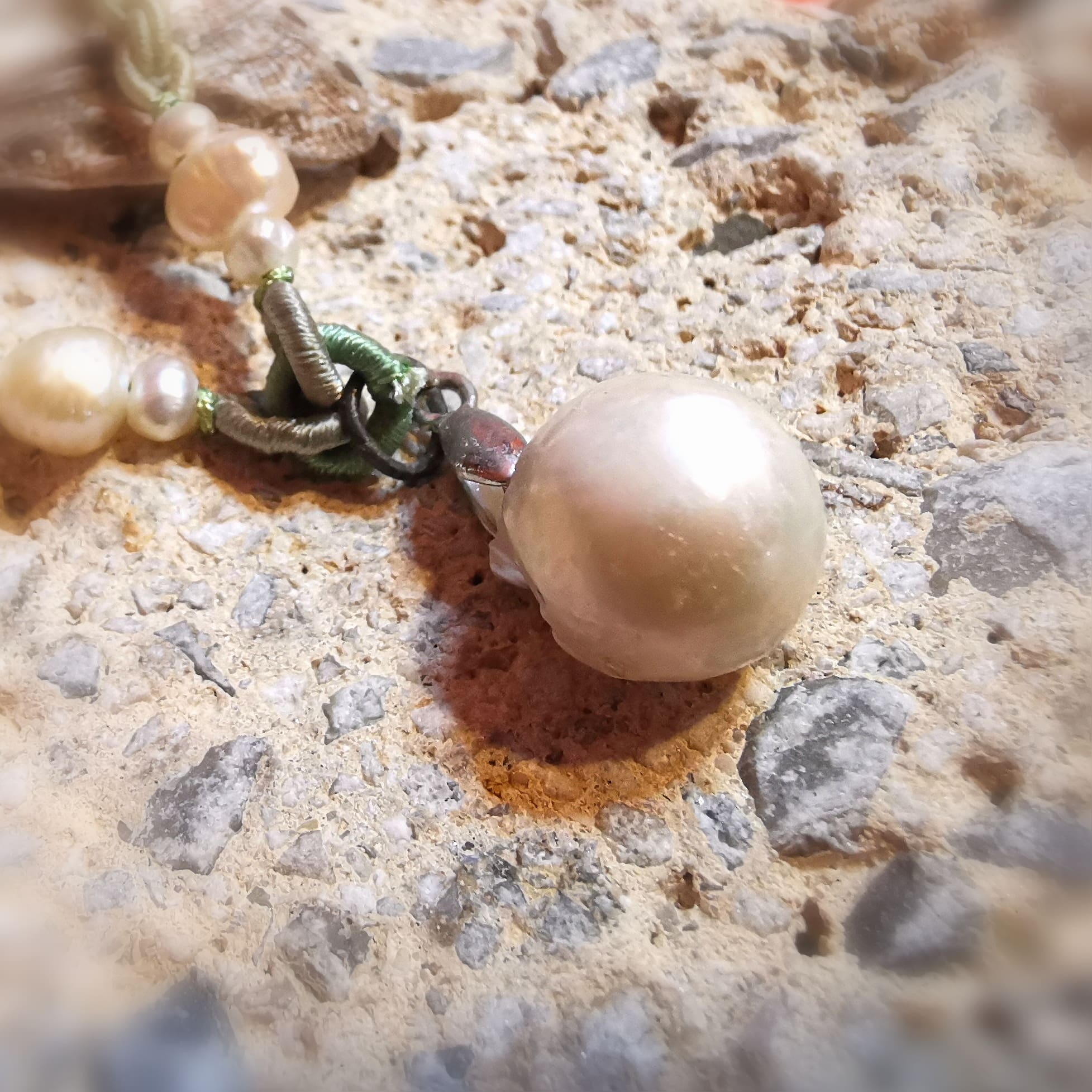Natur Perle Ethno Hippie Karma Kette grün weiss - Lebensfreude