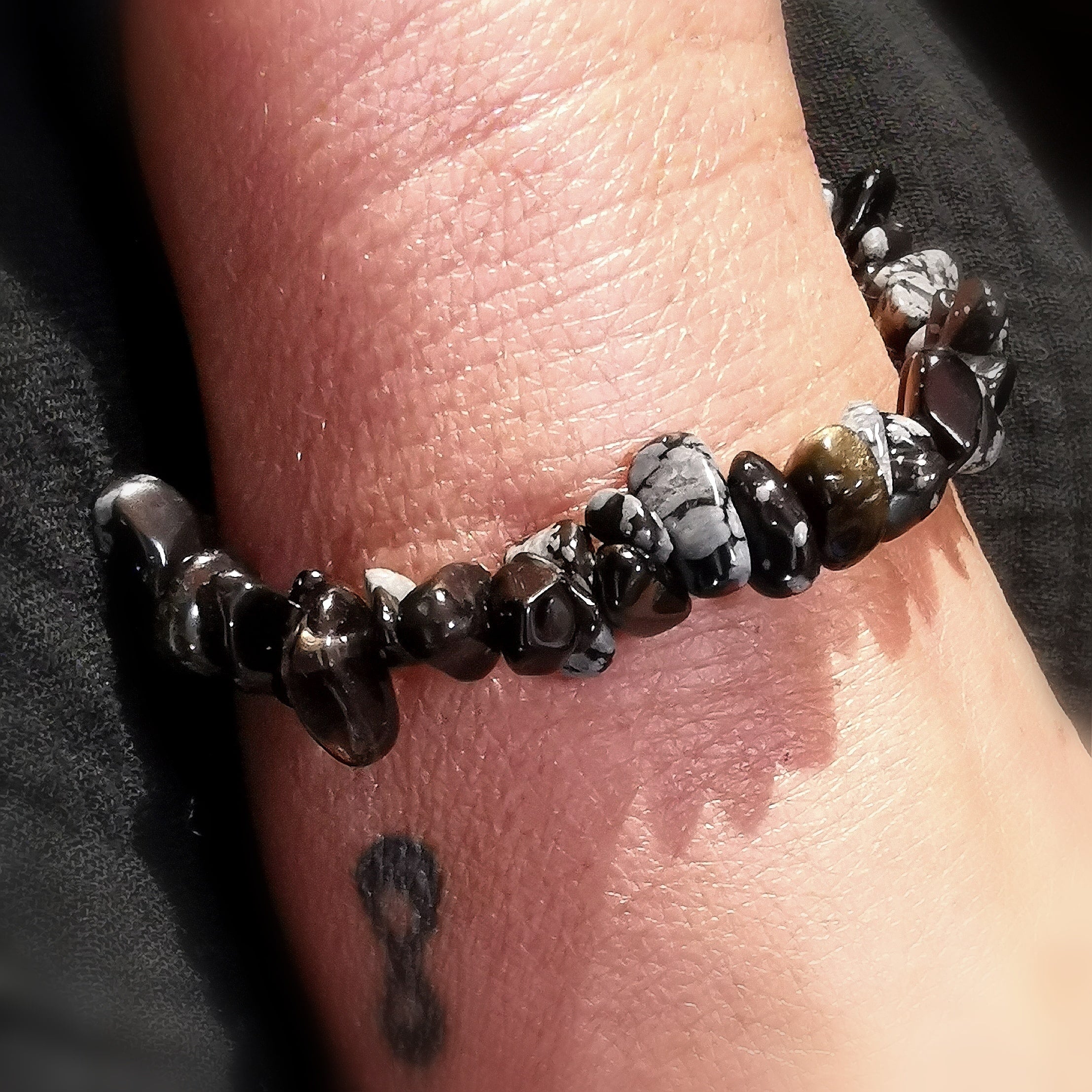 Schneeflocken Obsidian Edelstein Heilstein Karma Armband, aura chakra wellness, Erkenntnis und Standhaftigkeit