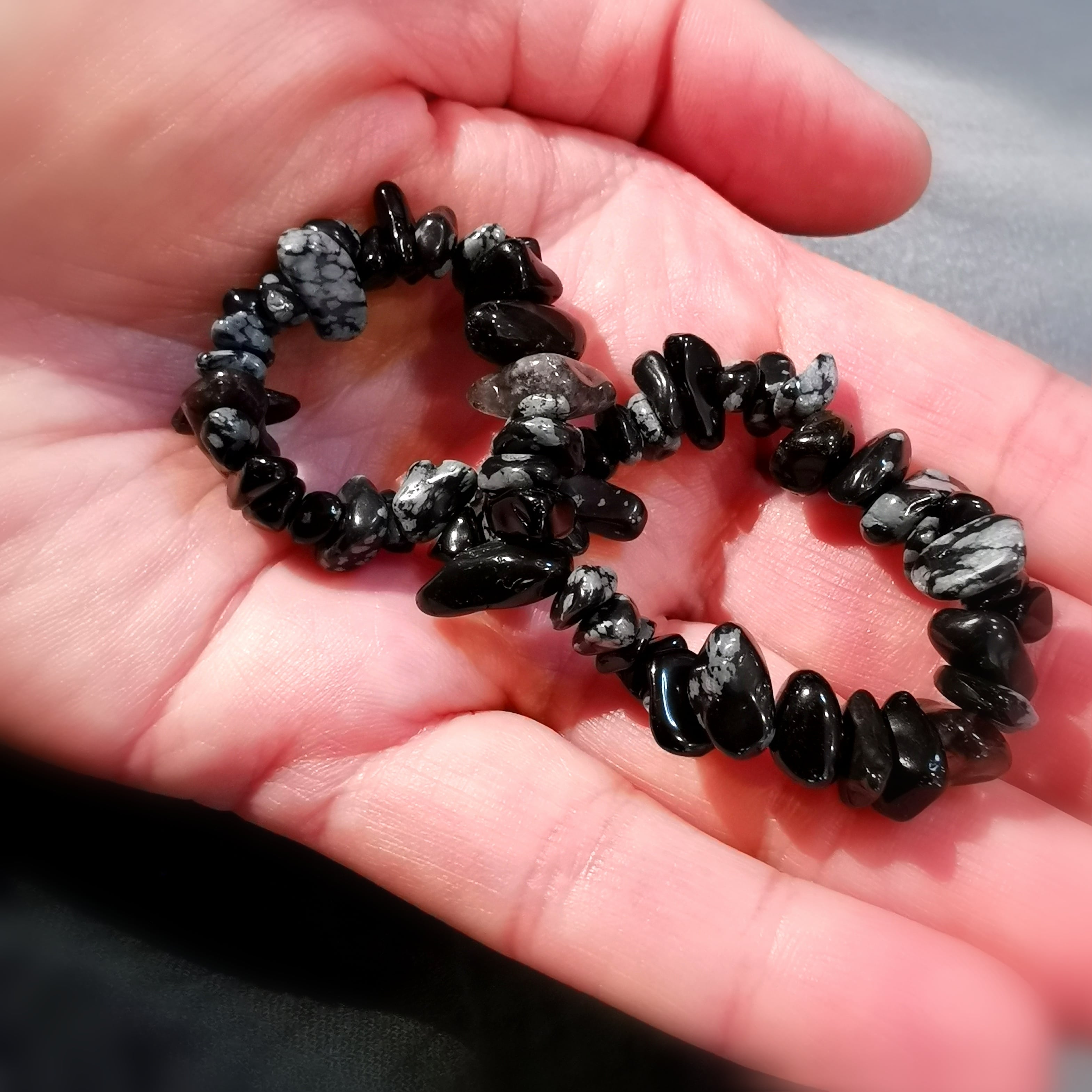 Schneeflocken Obsidian Edelstein Heilstein Karma Armband, aura chakra wellness, Erkenntnis und Standhaftigkeit