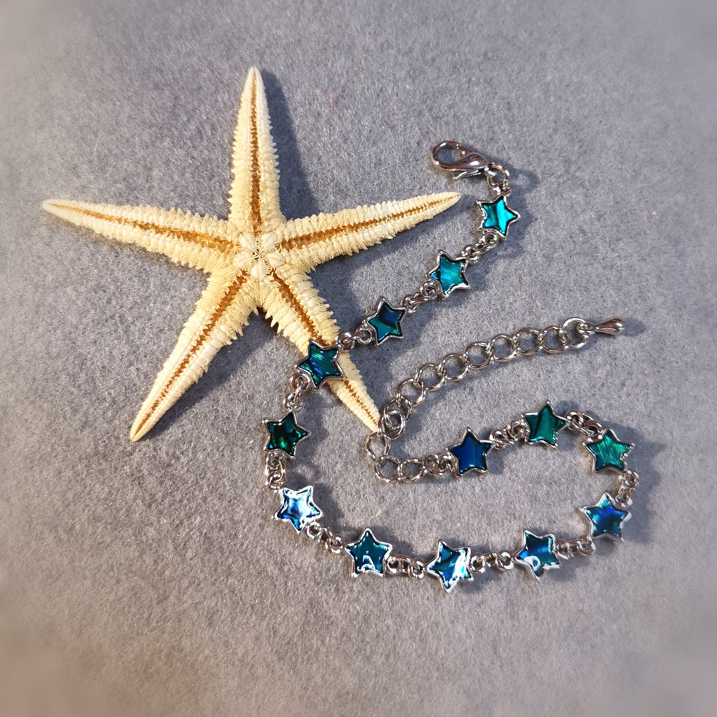 Seestern Paua Muschel Fusskettchen, Boho Schmuck Mode, Lust auf Sommer