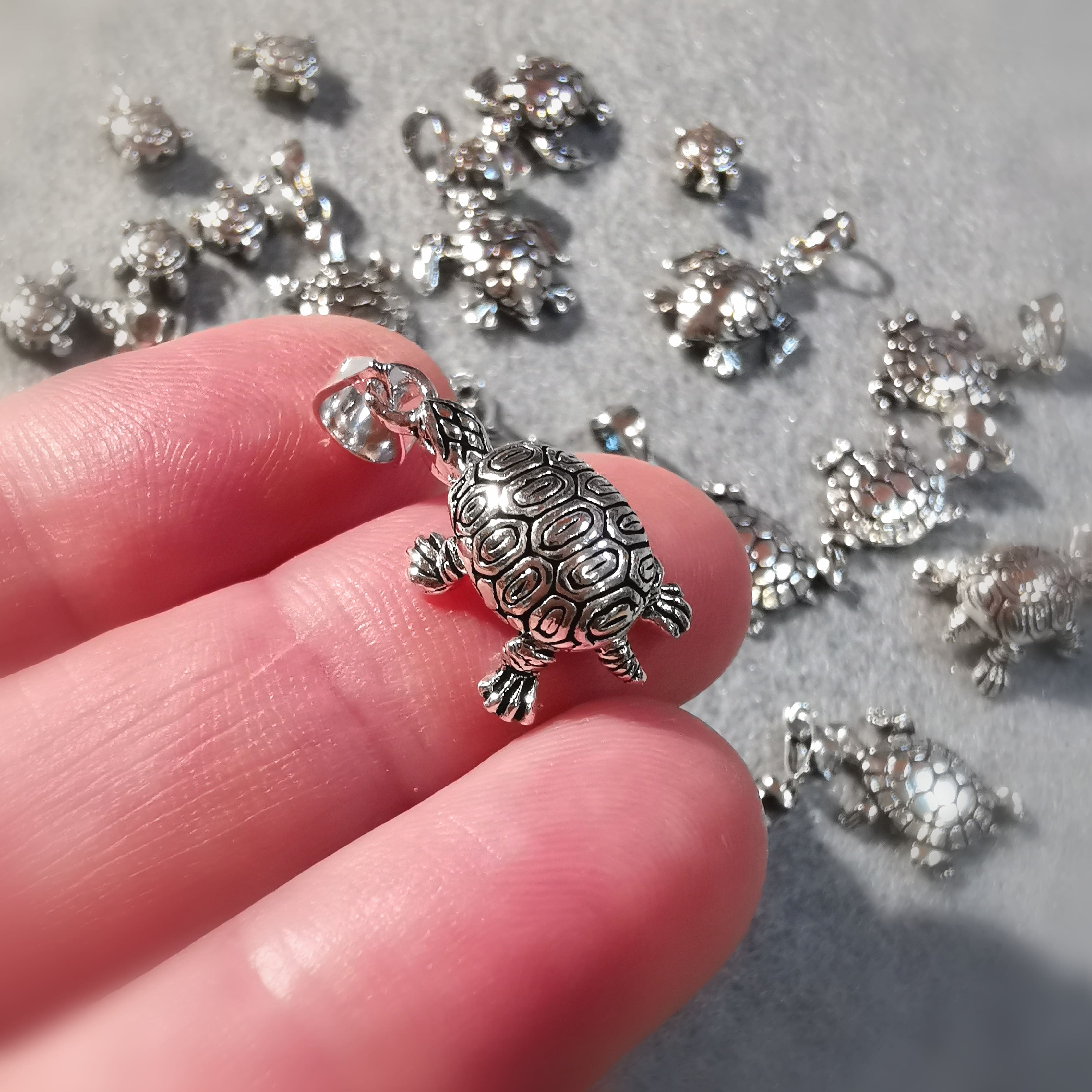 Wasserschildkröte Schildkröte Sterlingsilber Anhänger, Krafttier Karma Lieblings Schmuck Seelentier, Handarbeit, geweiht - Erdung