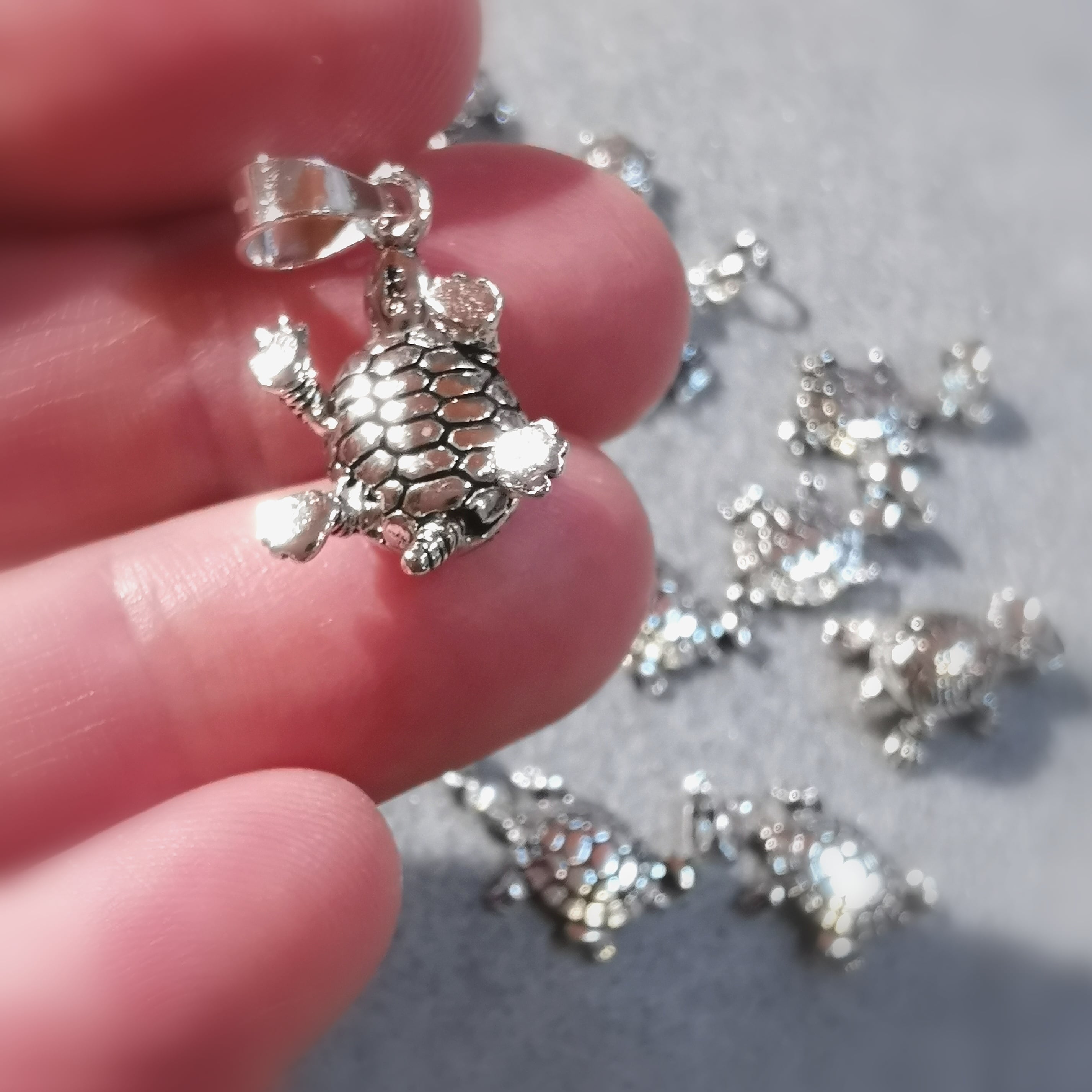 Wasserschildkröte Schildkröte Sterlingsilber Anhänger, Krafttier Karma Lieblings Schmuck Seelentier, Handarbeit, geweiht - Erdung