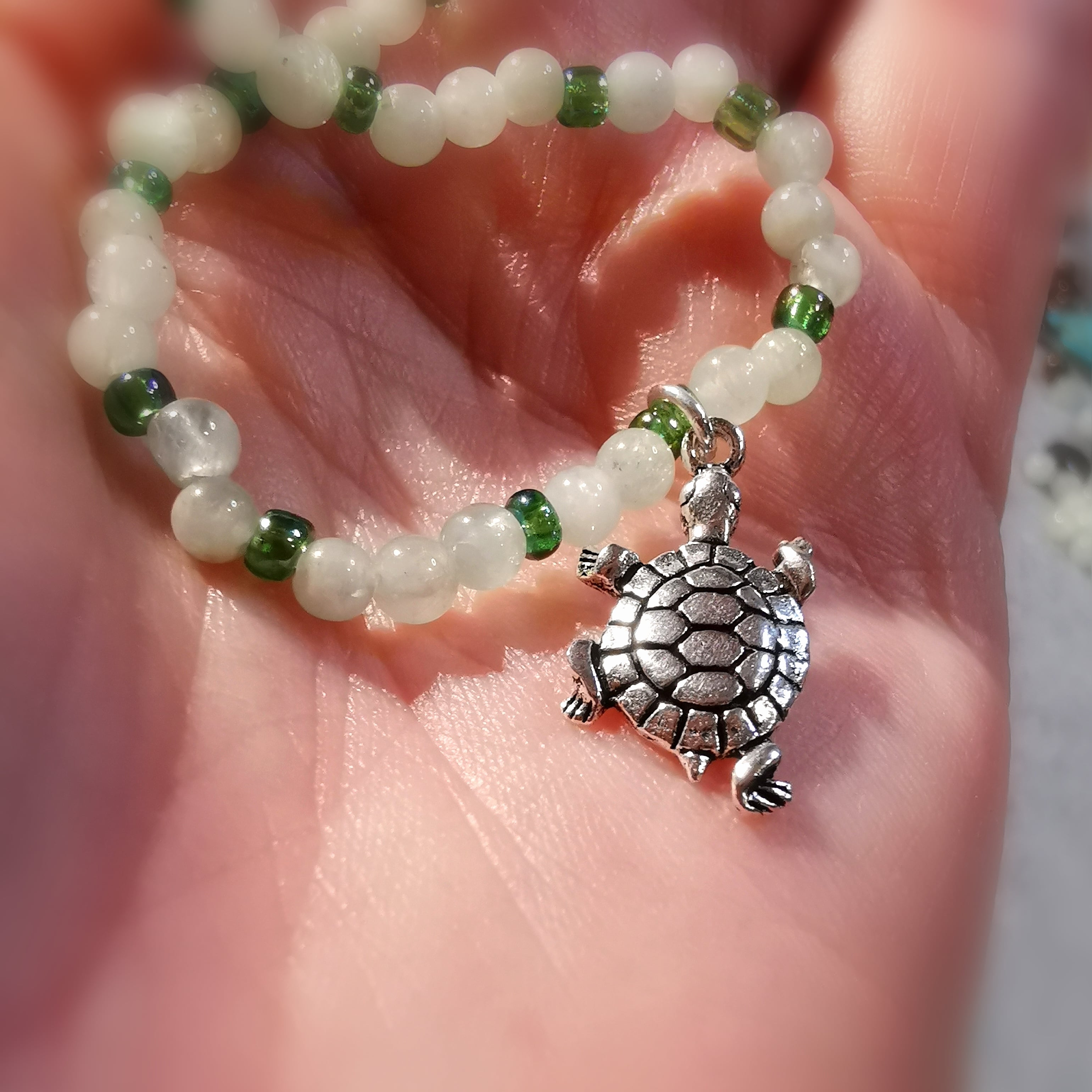 Aquamarin Lagunen Wasser Heilstein, geweiht, mit Wasser Schildkröte, Sterlingsilber, Edelstein Karma Armband, Frei-Sein