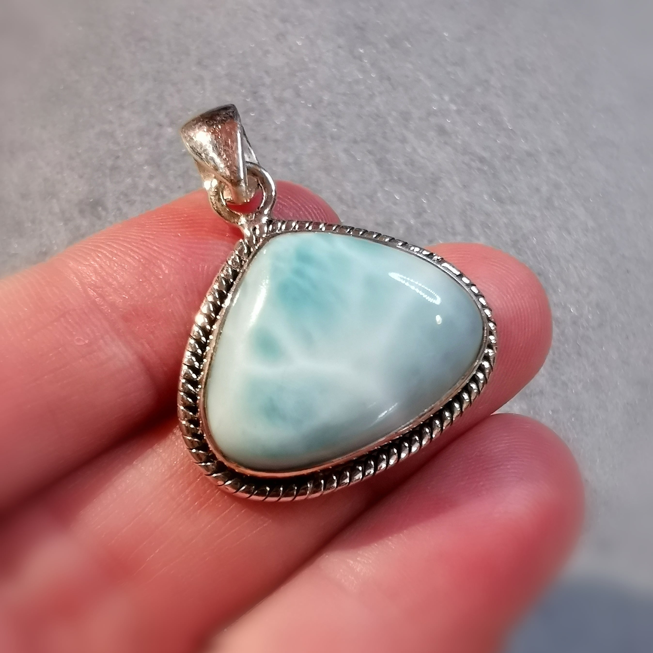 Larimar Karibik Edelstein Heilstein Anhänger, Sterlingsilber Design Handarbeiten, Freier Energie Fluss