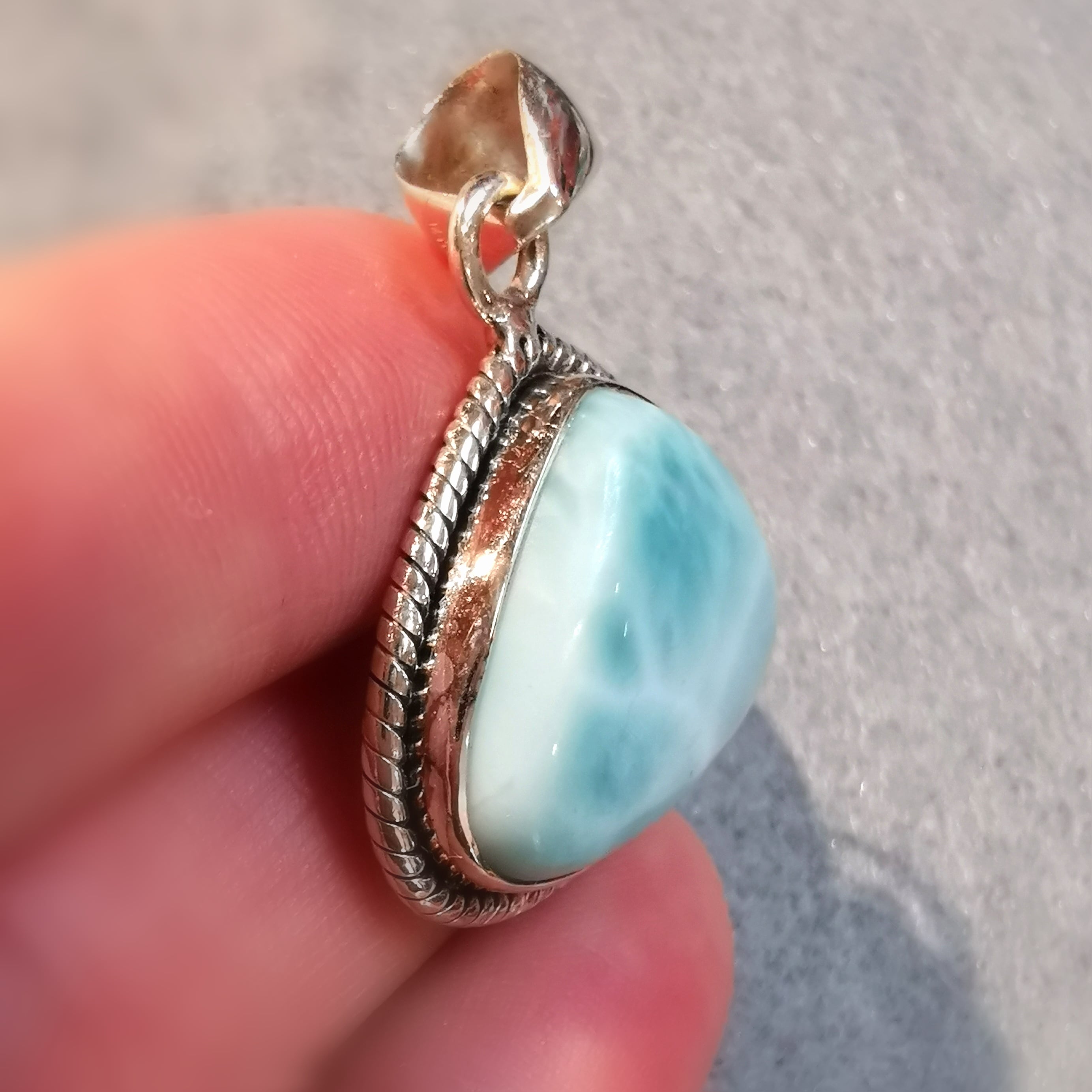 Larimar Karibik Edelstein Heilstein Anhänger, Sterlingsilber Design Handarbeiten, Freier Energie Fluss