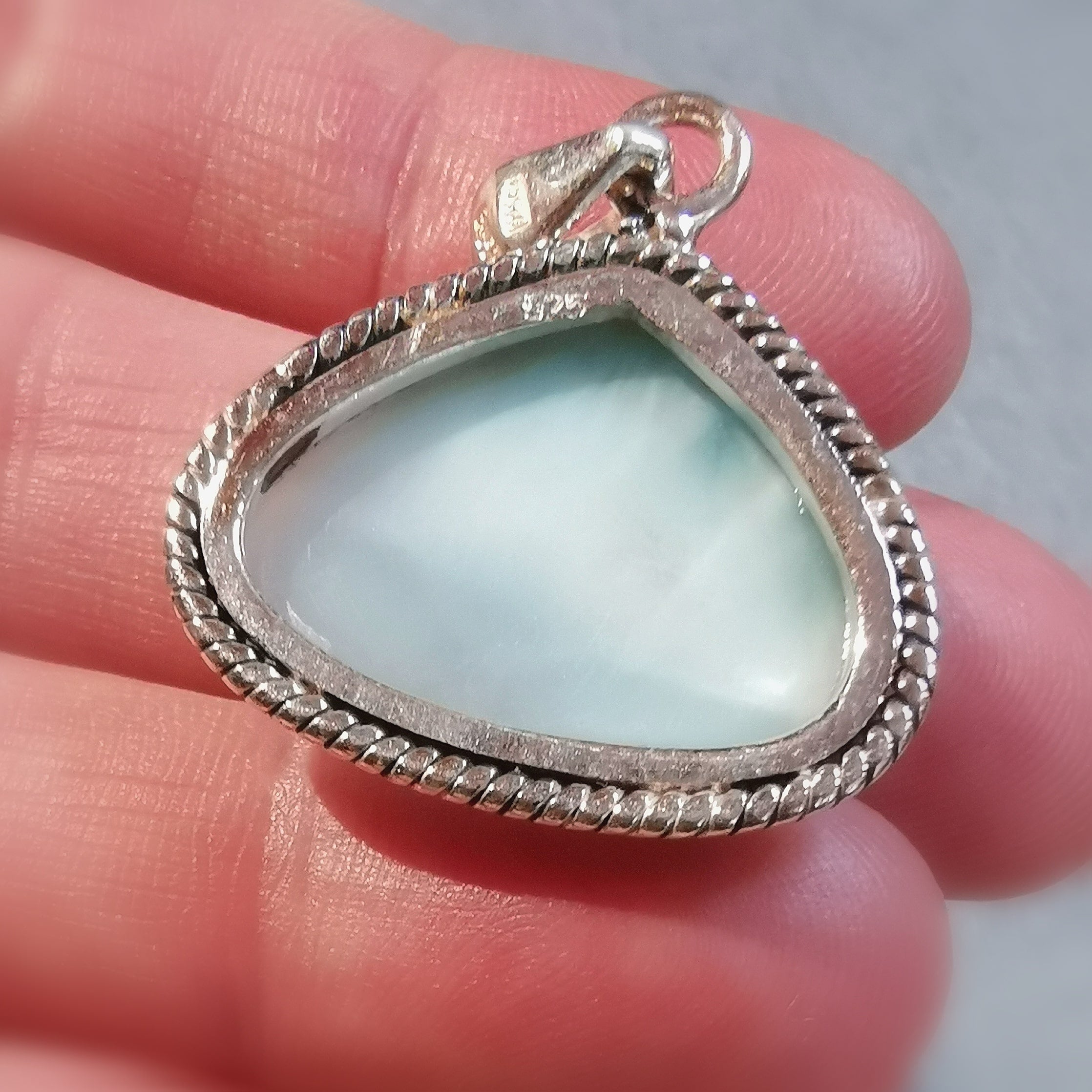 Larimar Karibik Edelstein Heilstein Anhänger, Sterlingsilber Design Handarbeiten, Freier Energie Fluss