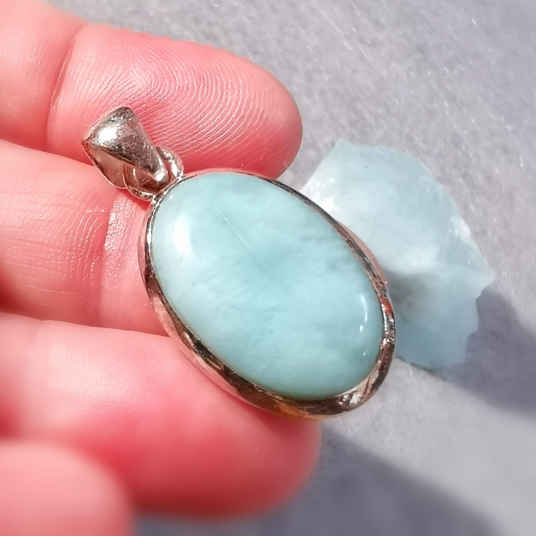 Larimar Karibik Wasser Heilstein Edelstein Anhänger Sterlingsilber, klassisch, geweiht, Leichtigkeit