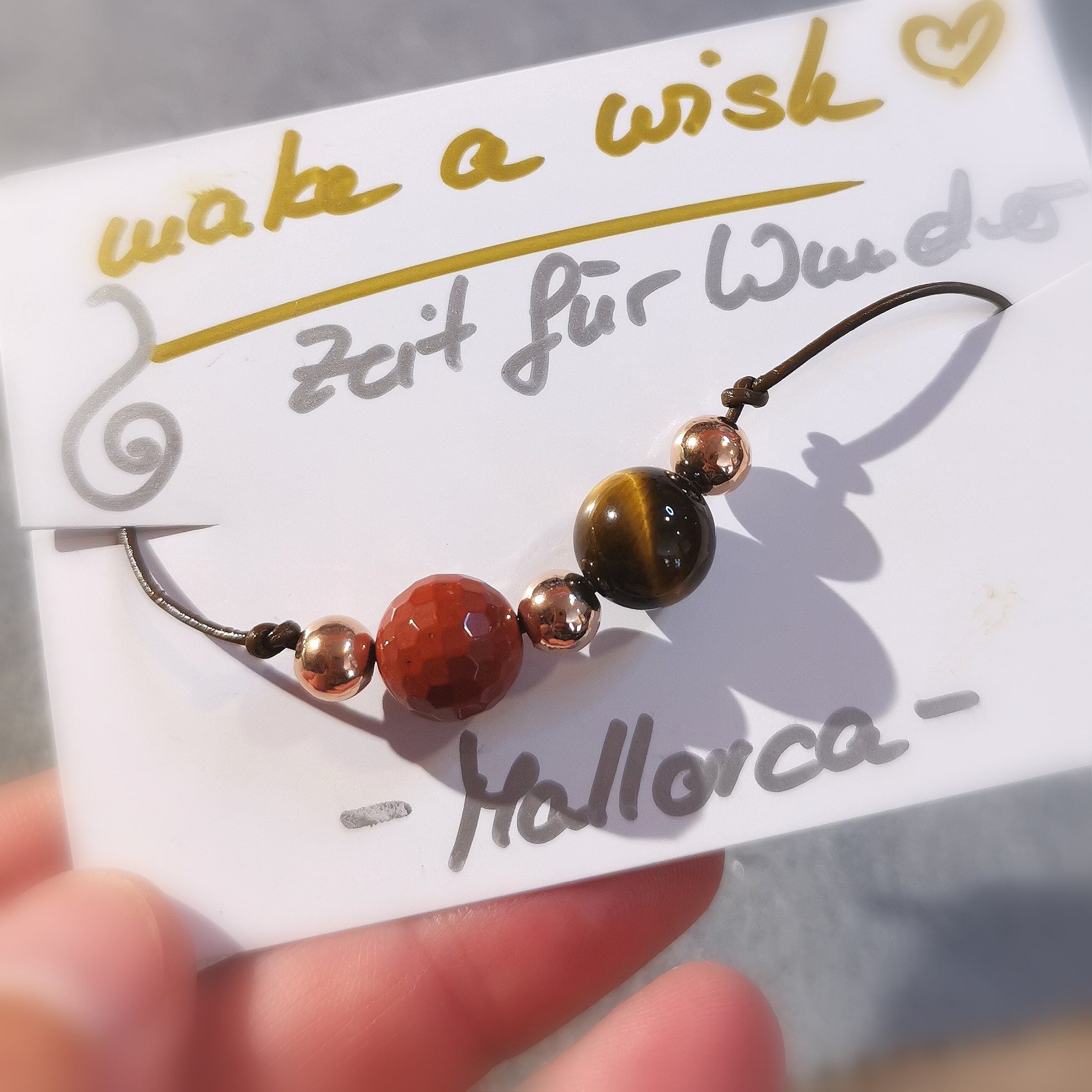 Tigerauge Roter Jaspis Edelstein Karma Glücksarmband, Heilstein Armband geweiht, make a wish - Mut und Kraft