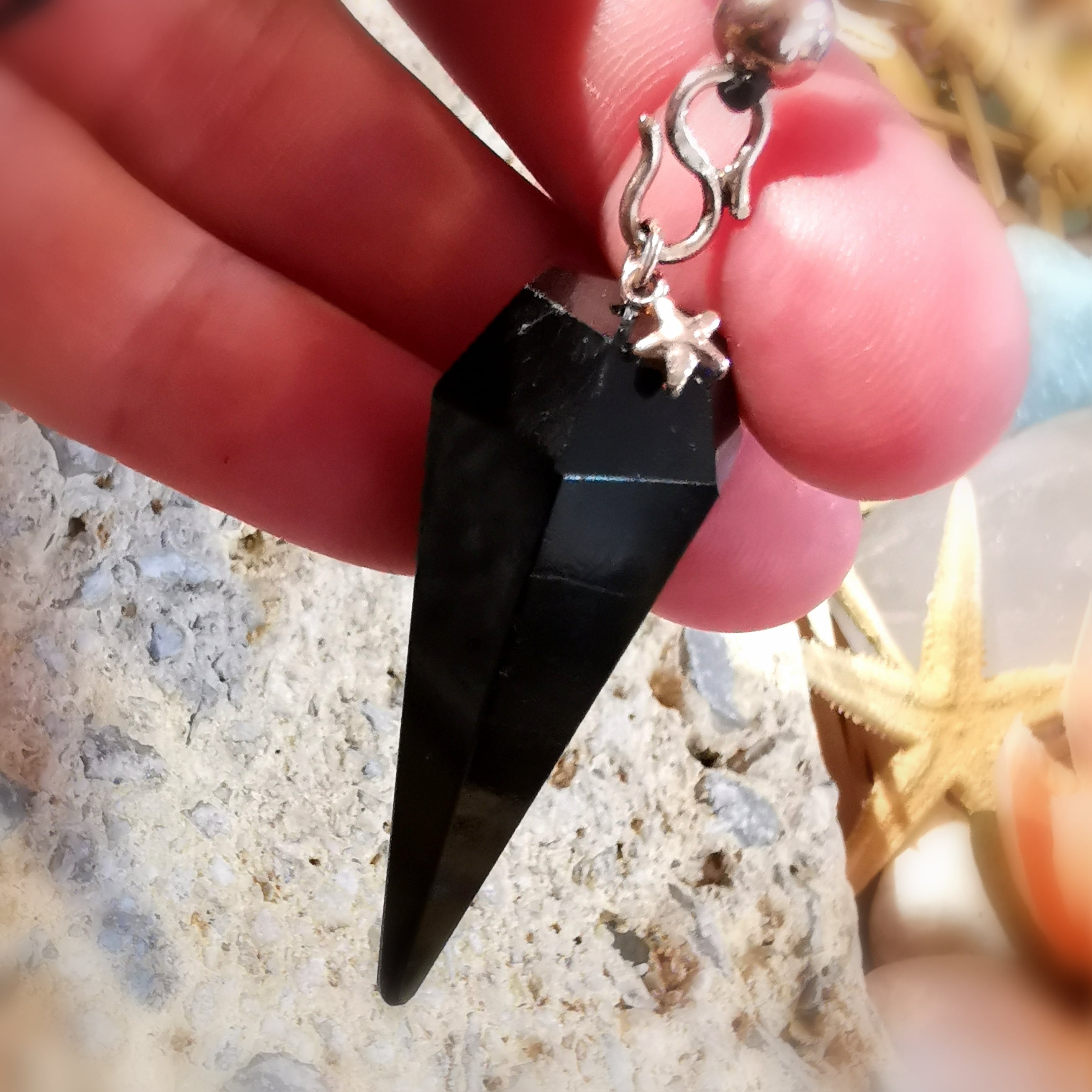 Turmalin Pendel Edelstein Leder Karma Kette, Chakra Seestern Krafttier Boho Schmuck, geweiht, Schutz und Intuition