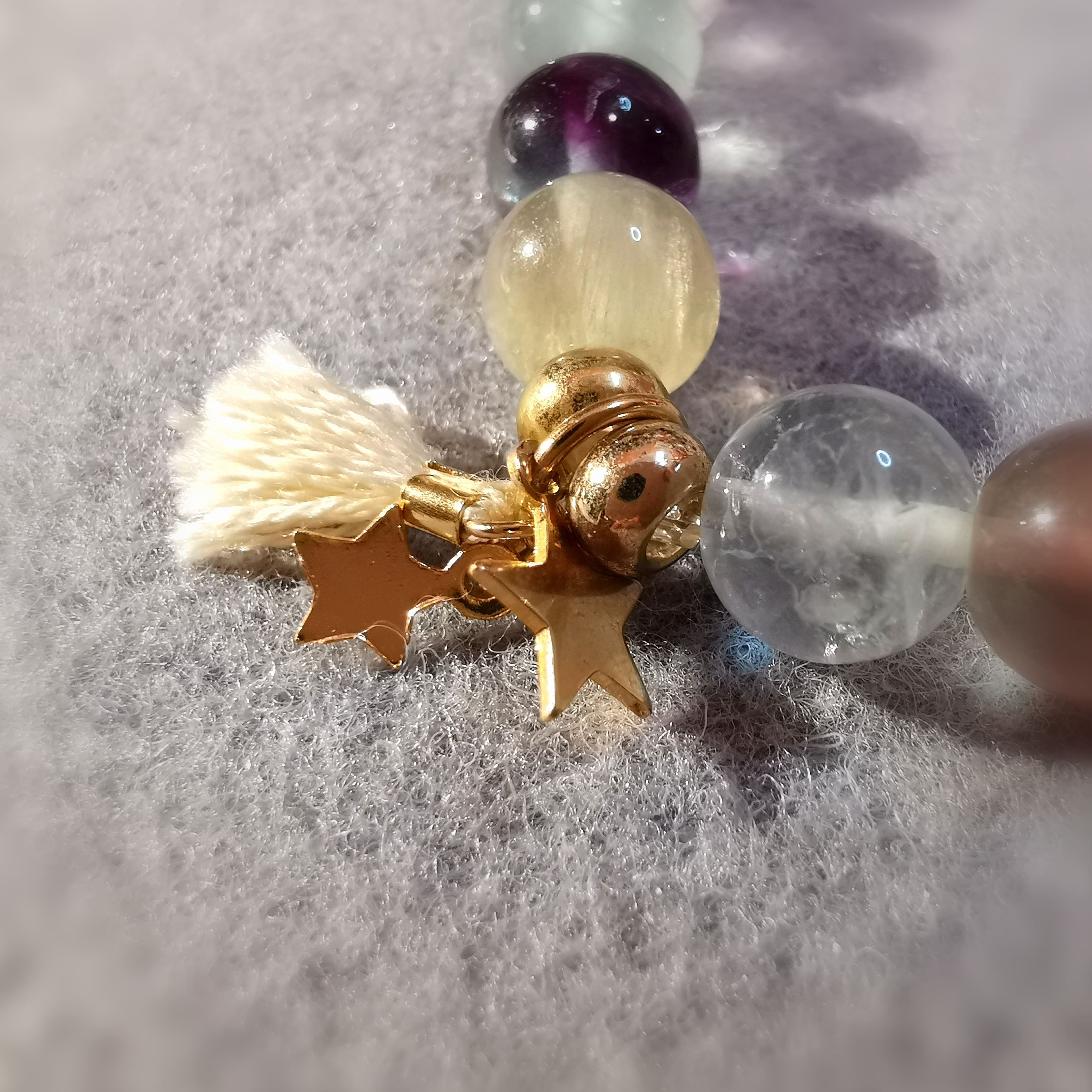 Regenbogen Fluorit Edelstein Heilstein Karma Set, Handschmeichler und Seestern Karma Armband, geweiht mit Licht und Liebe
