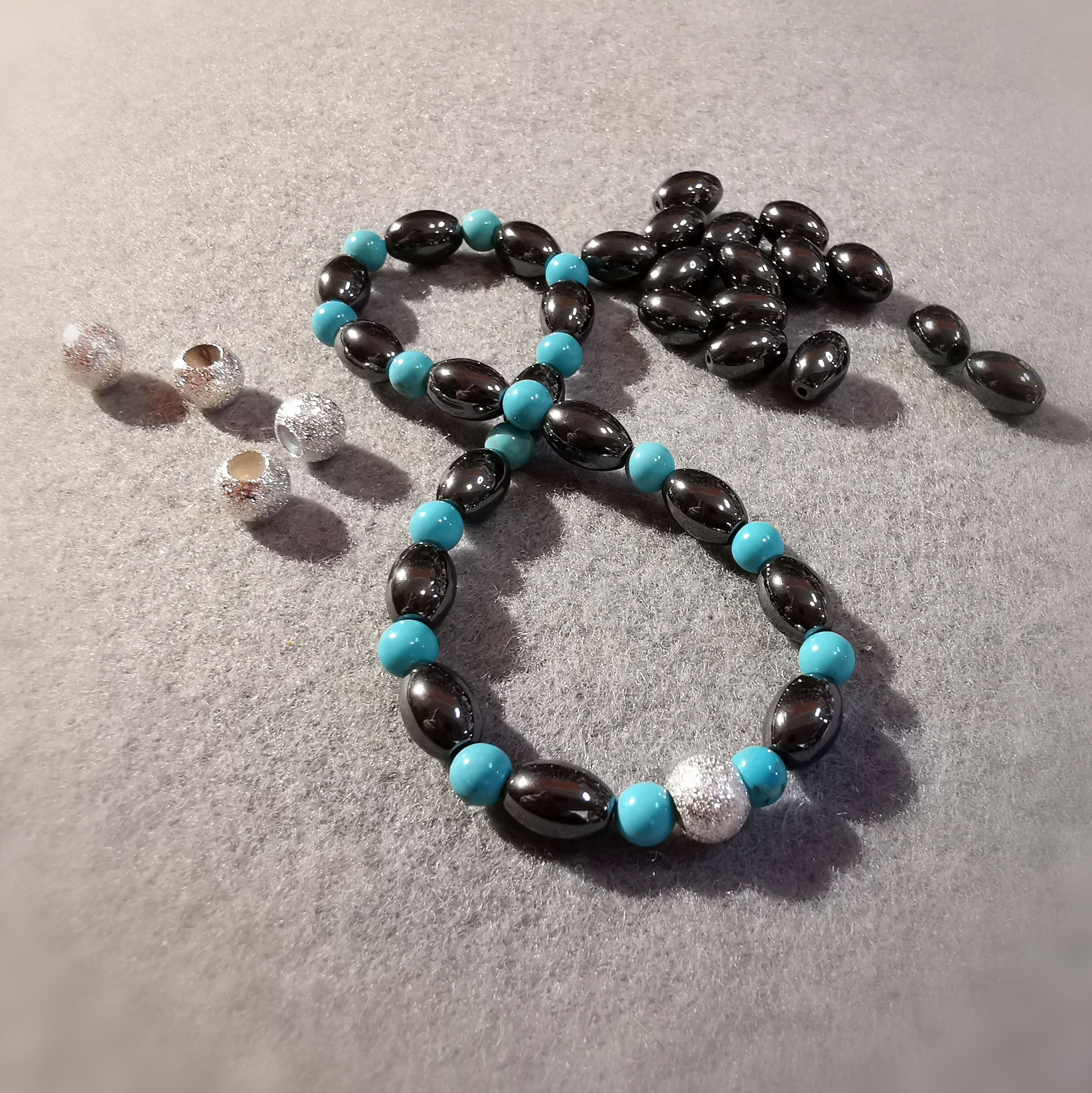 Hämatit Tibet Türkis Edelstein Heilstein Karma Armband, geweiht, frische neue Energie