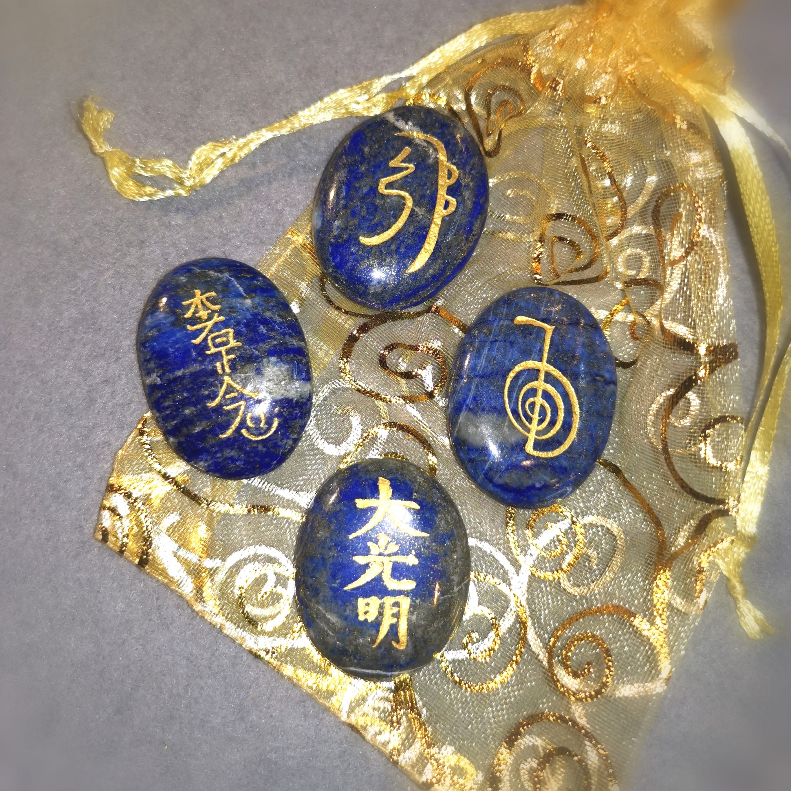 Lapislazuli Edelstein Handschmeichler, Reiki Meditations Set- Licht und Liebe, geweiht - Optimismus