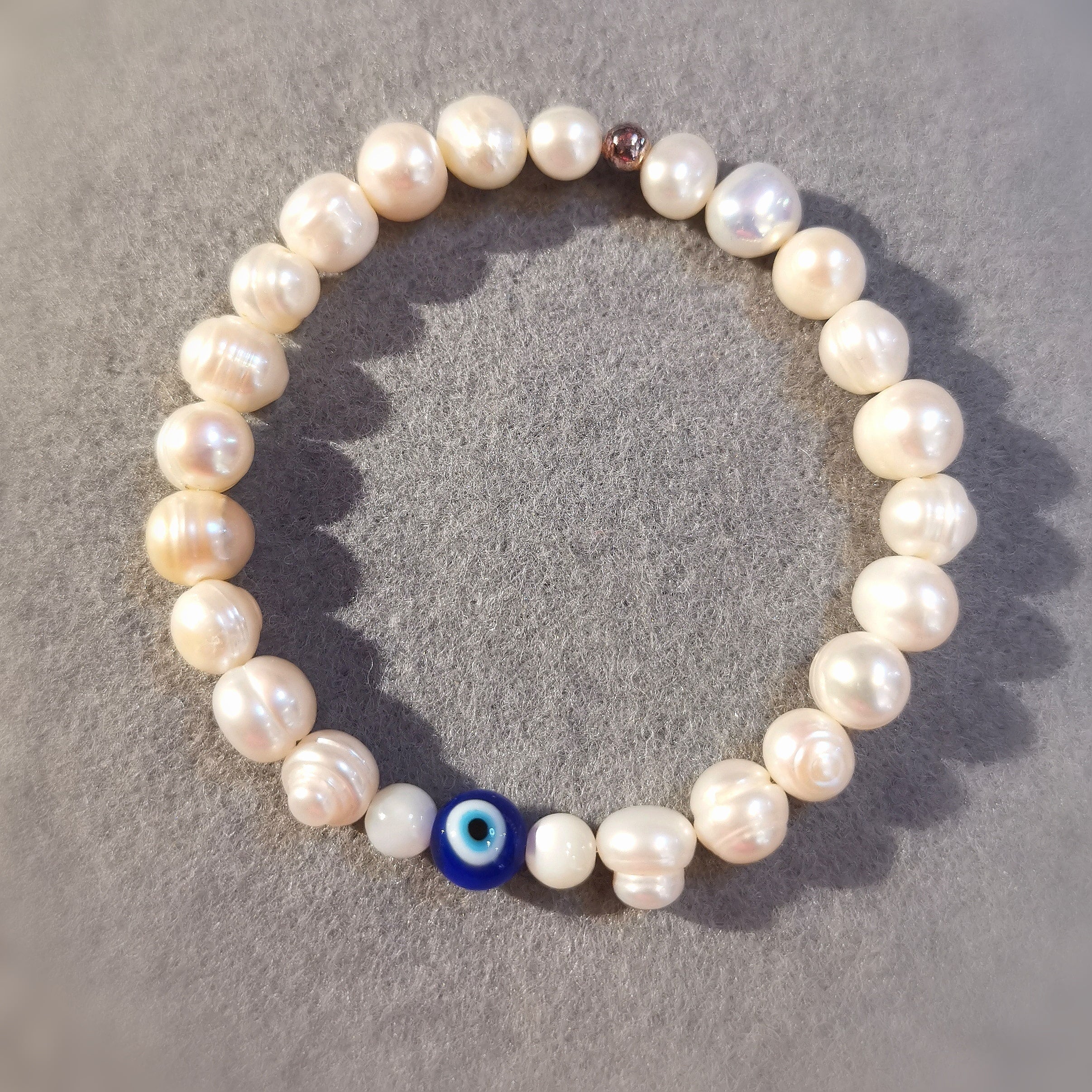 Perle Auge Perlmutt türkisches Auge, Auge von Nazar Edelstein Heilstein Karma Armband, geweiht, Schutz und Lebensfreude