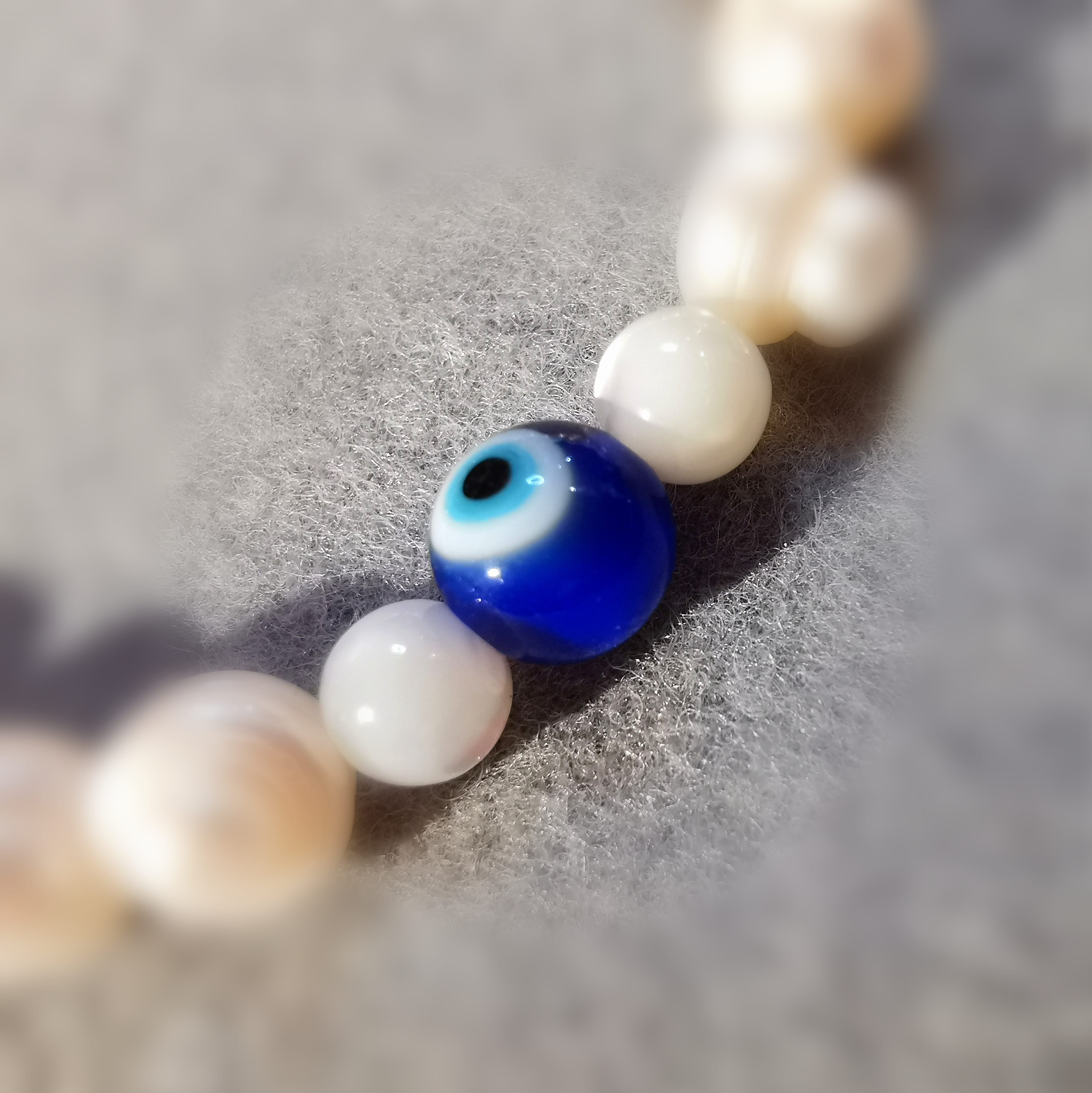 Perle Auge Perlmutt türkisches Auge, Auge von Nazar Edelstein Heilstein Karma Armband, geweiht, Schutz und Lebensfreude