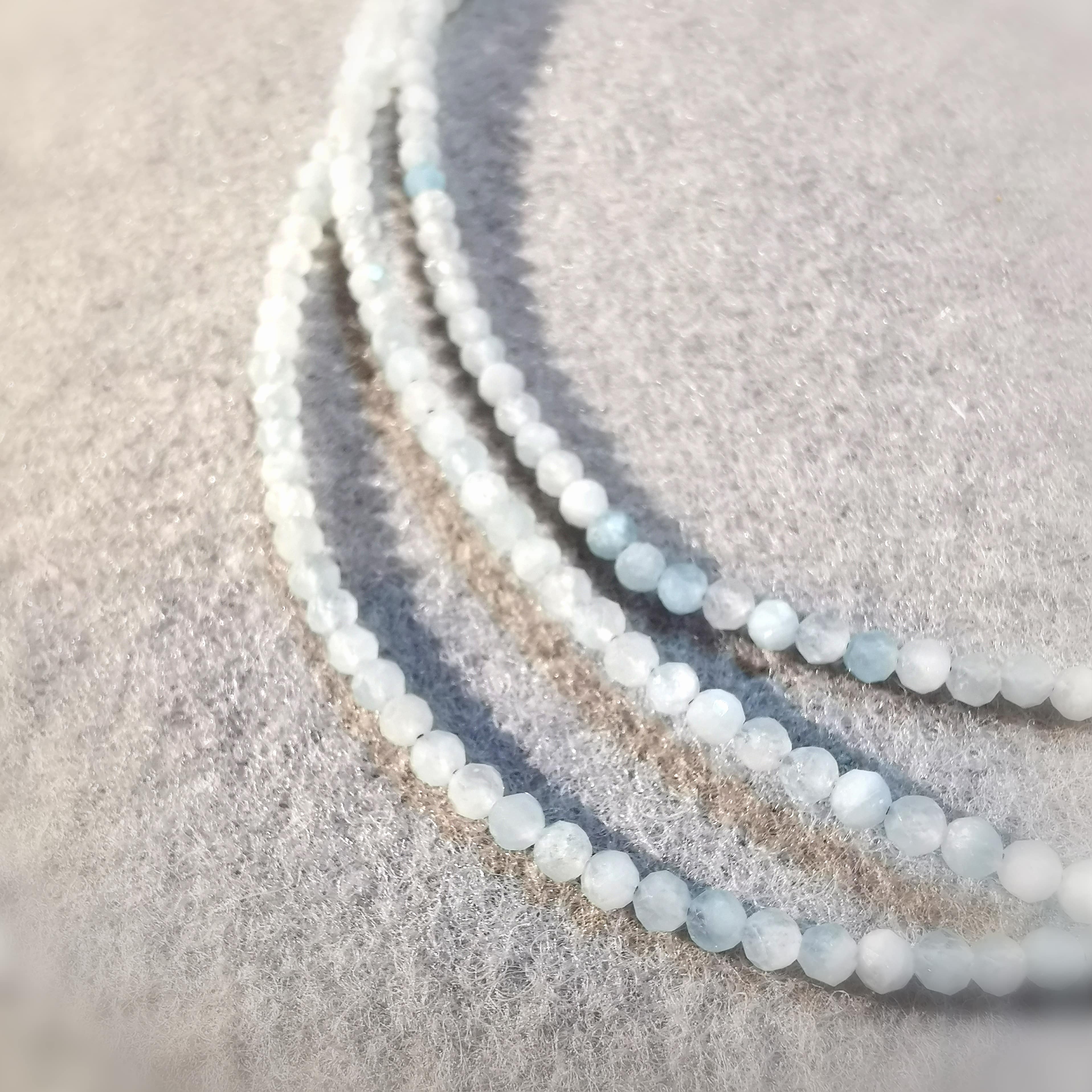 Aquamarin Edelstein Heilstein Kette 40 - 44 cm, filigrane 2 mm Heilsteine, #Harmonie