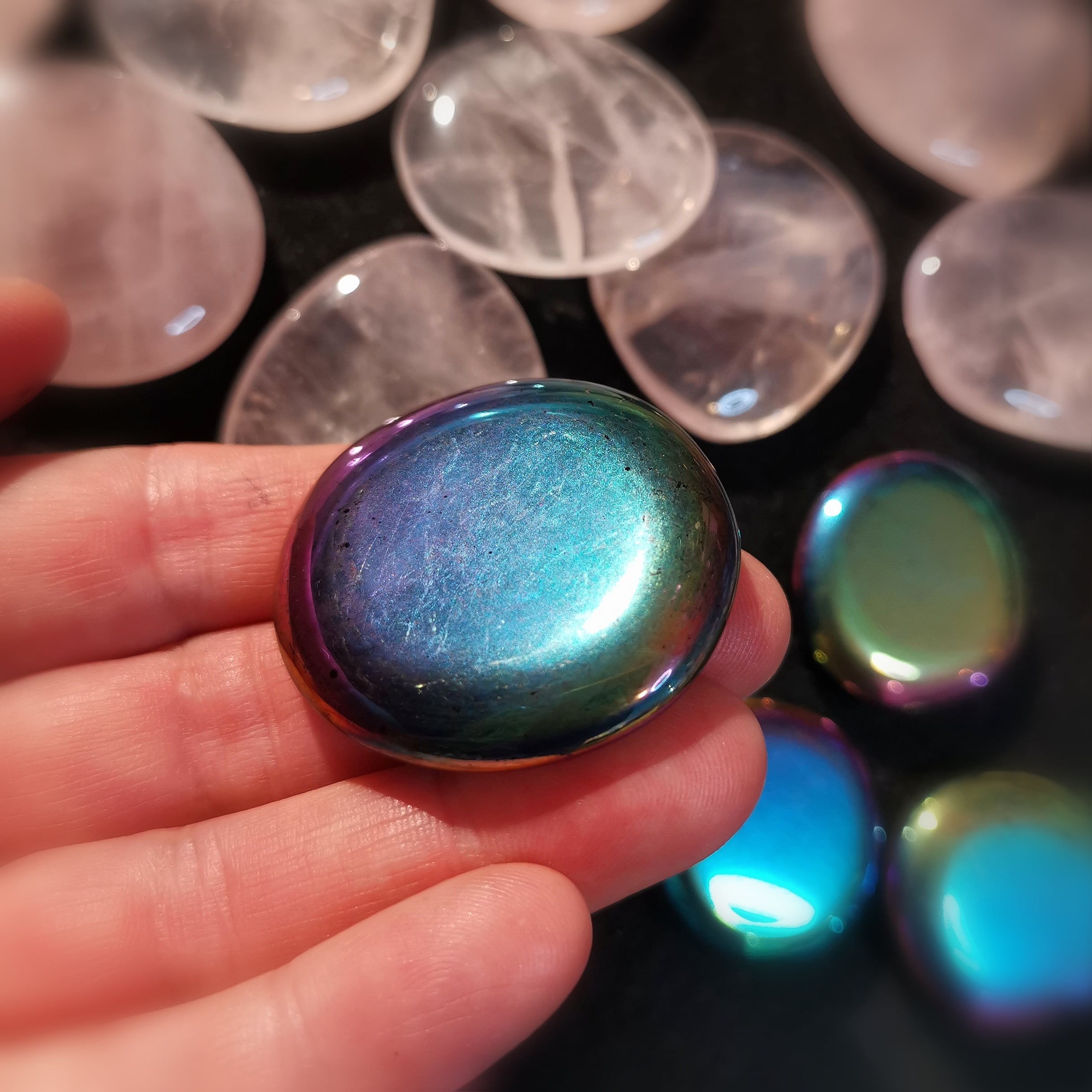 Aqua Aura Edelstein Handschmeichler Scheibenstein - Karmaerlösung, Grunderneuerung