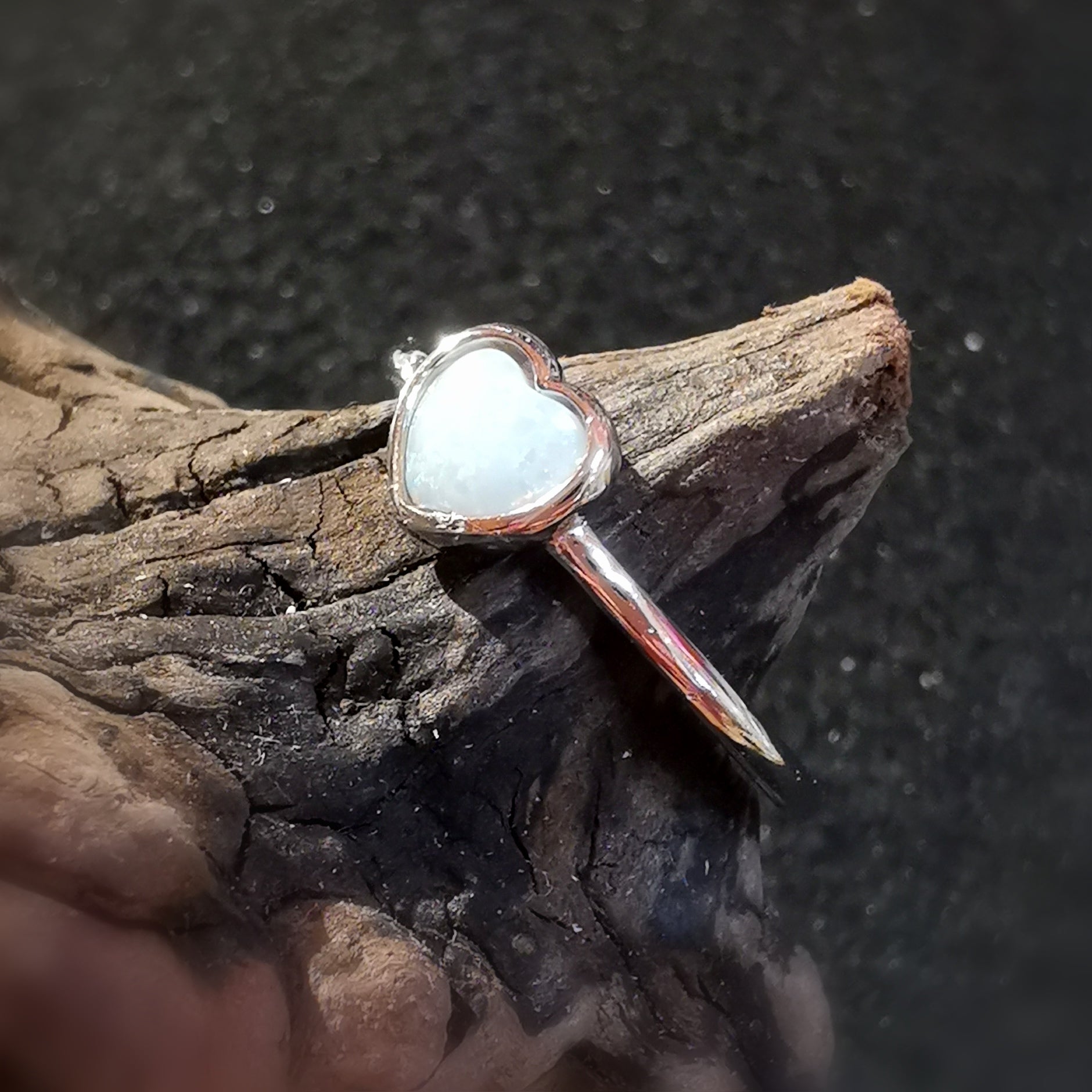 Herz Opal Edelstein Heilstein Ring Sterlingsilber fein und klassisch Größe 57, weiß - Seelentrost