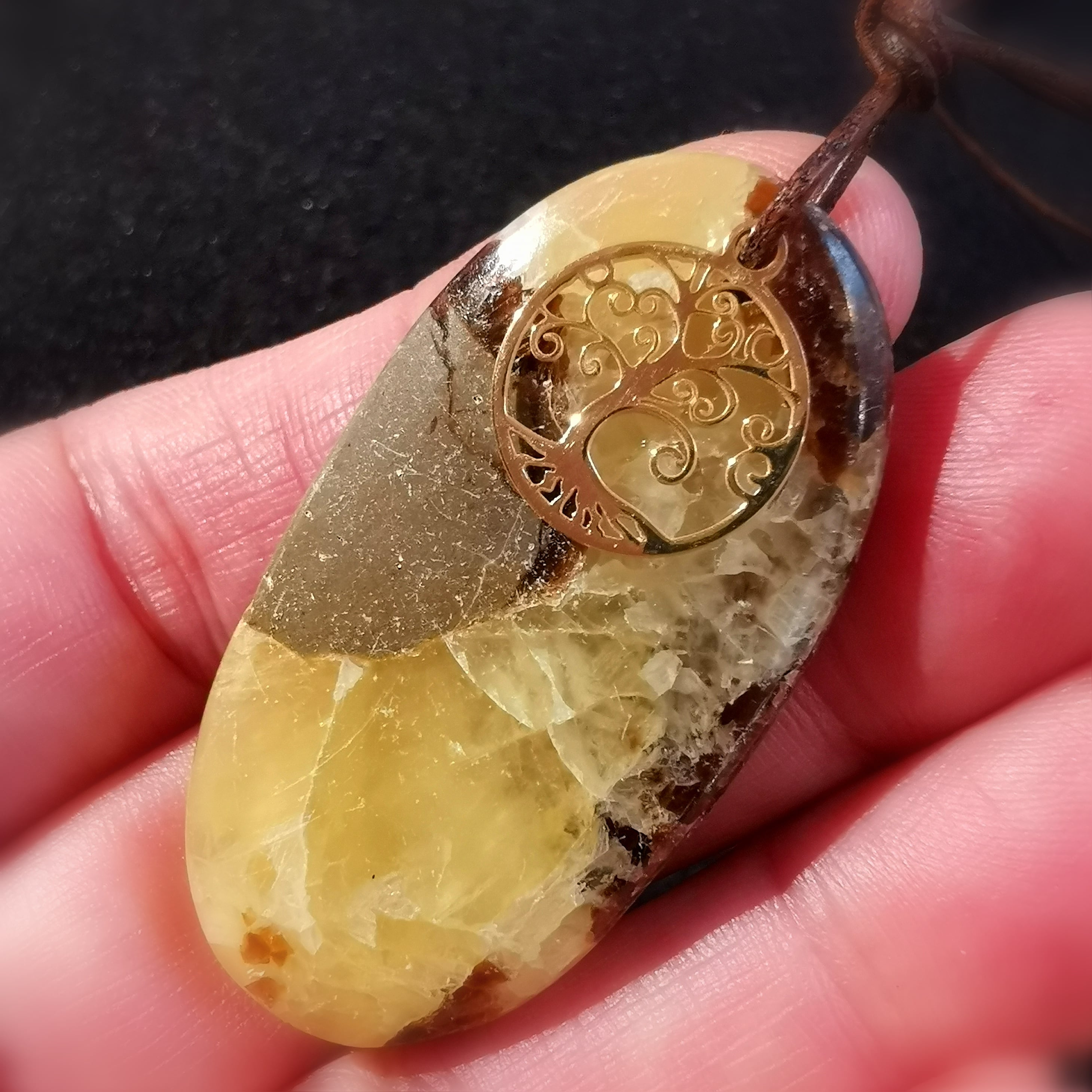 Septarie XL Lebensbaum Edelstein Heilstein Karma Kette, geweiht - Sonnenlicht und Erdkraft