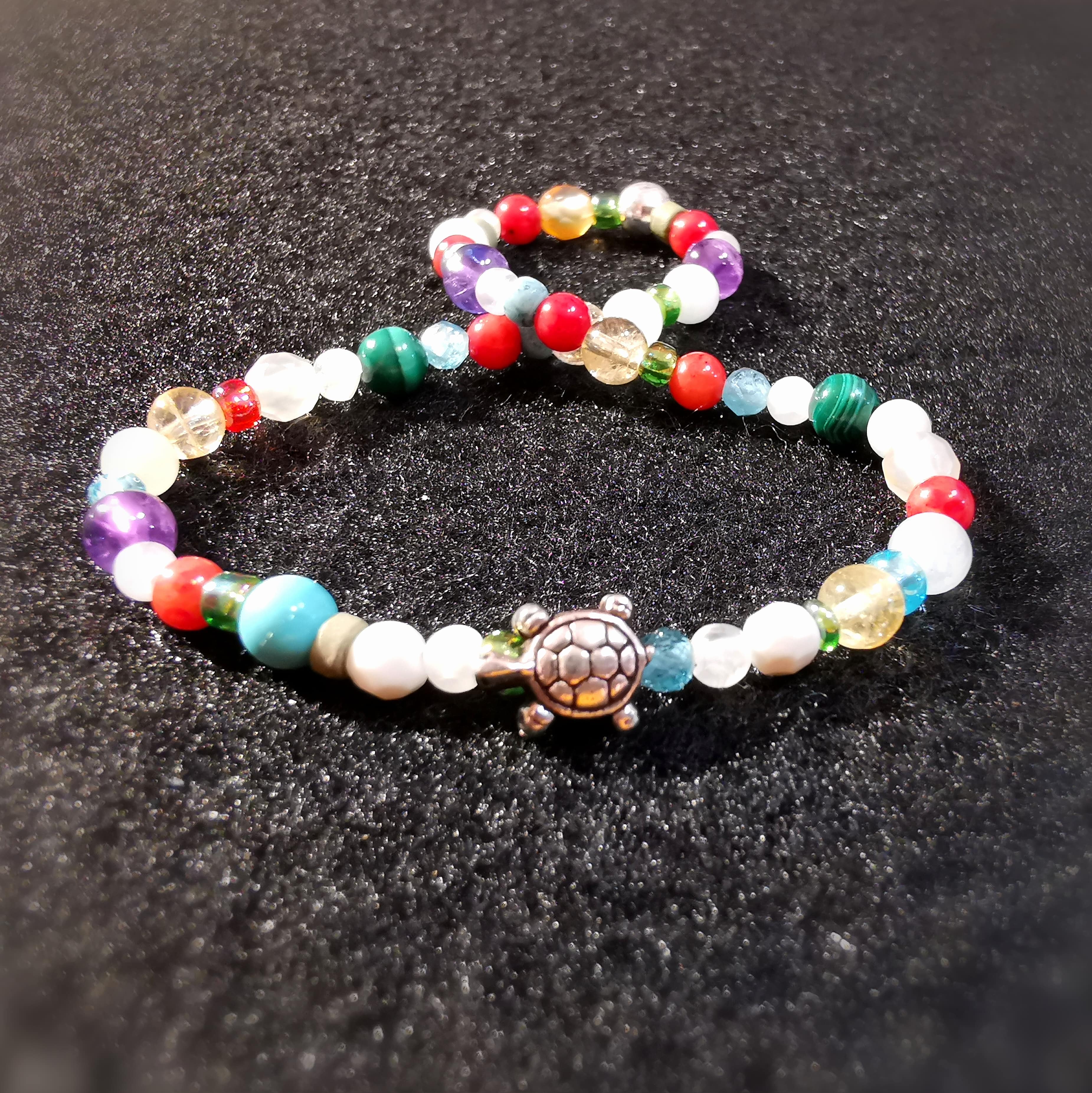 Schildkröte Wasserschildkröte Krafttier: Edelstein Mix Karma Armband "1000 Kostbarkeiten", geweiht