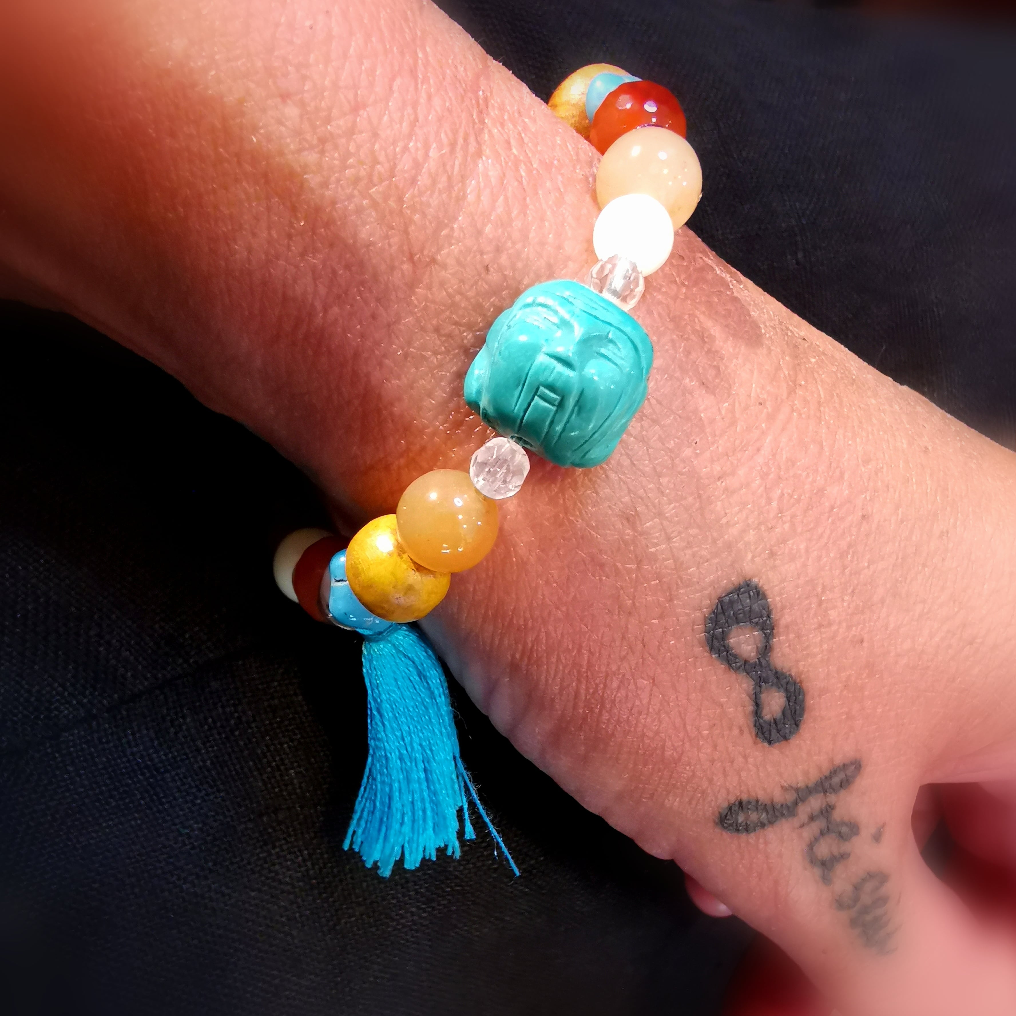 Schutzgeist Beschützer Karma Armband, Edelstein Heilstein Holz Mix, Aura Chakra Schmuck, das Leben geniessen
