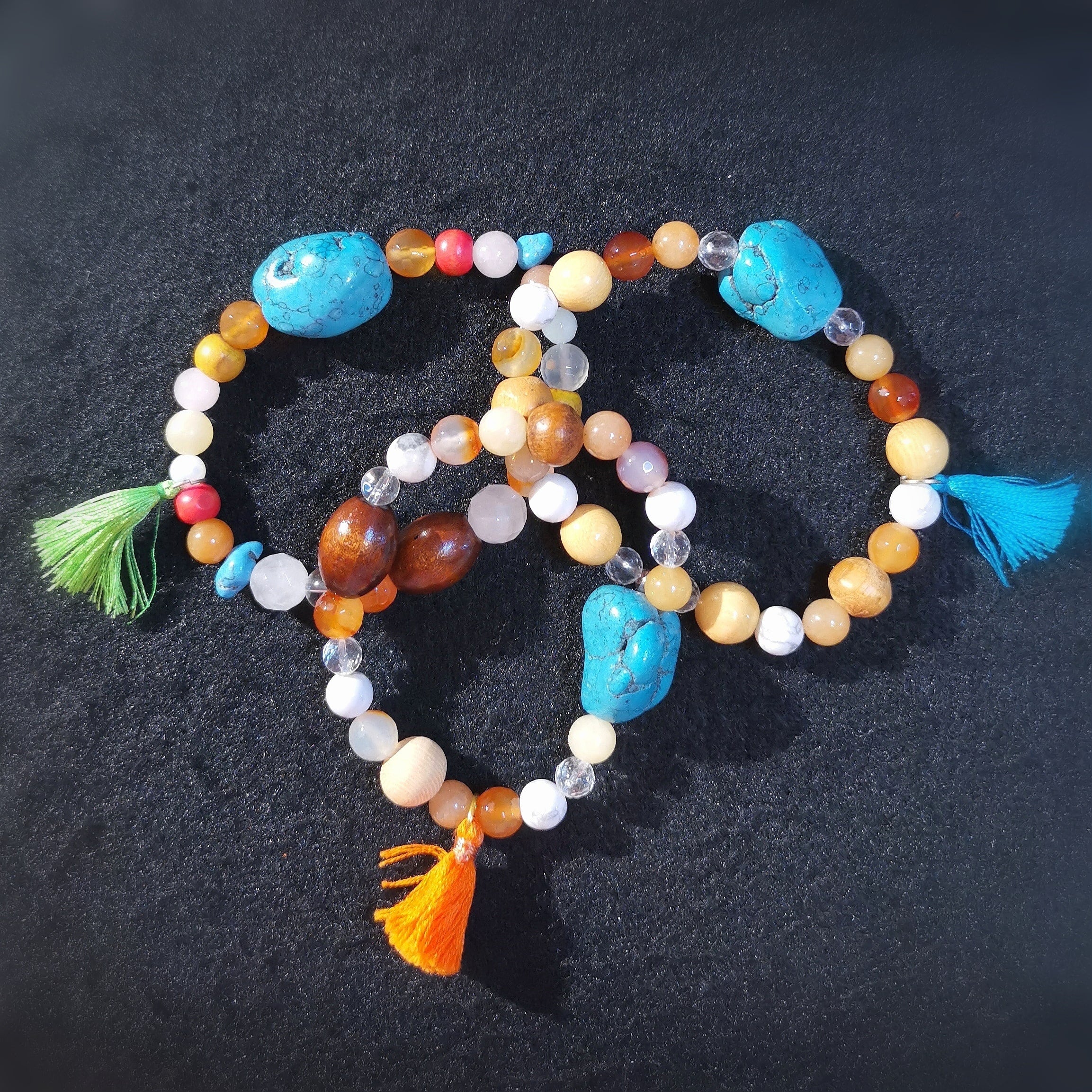Edelstein Heilstein Holz Mix bunt, 1000 Kostbarkeiten, Aura Chakra Boho Armband geweiht, Sommerfreude