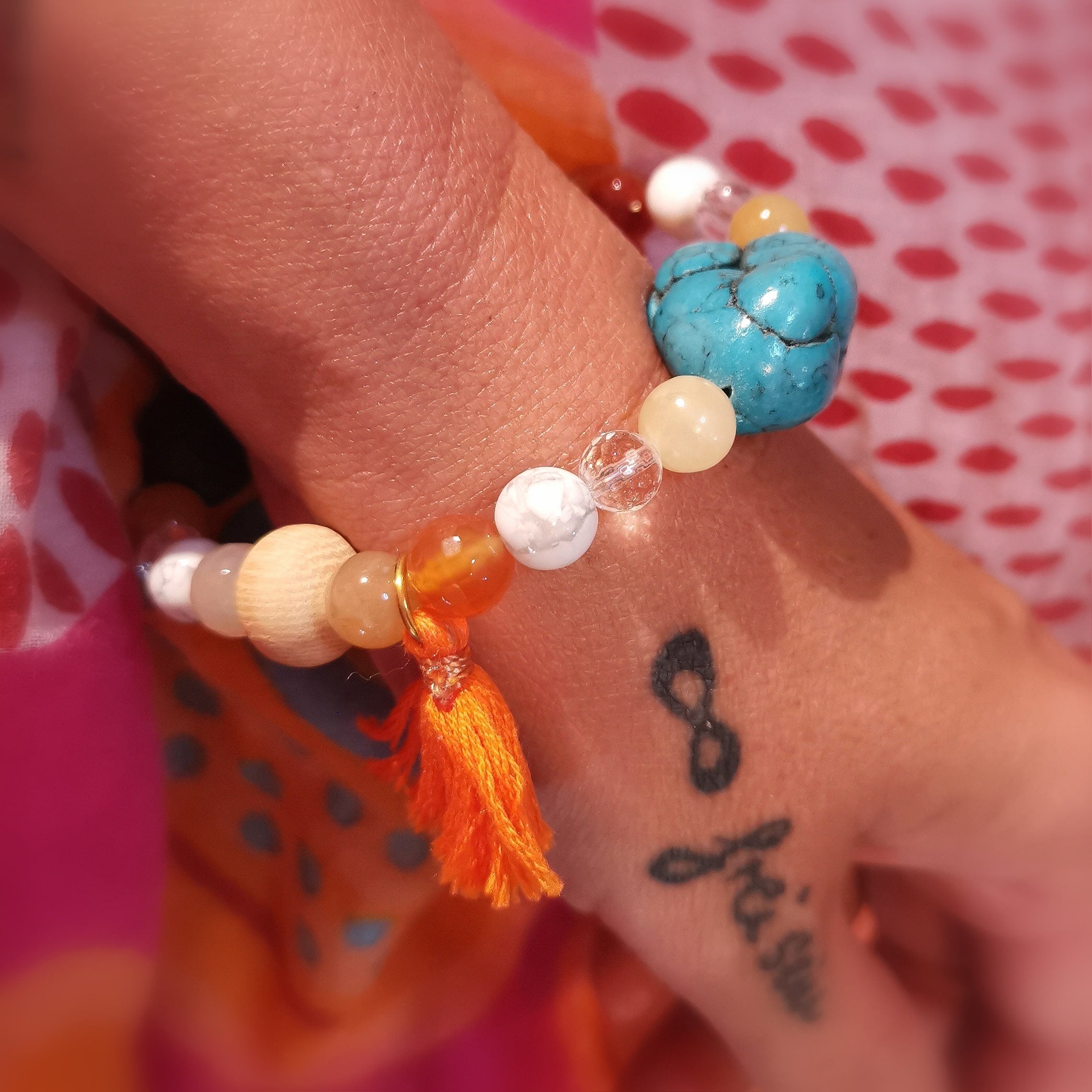 Edelstein Heilstein Holz Mix bunt, 1000 Kostbarkeiten, Aura Chakra Boho Armband geweiht, Sommerfreude