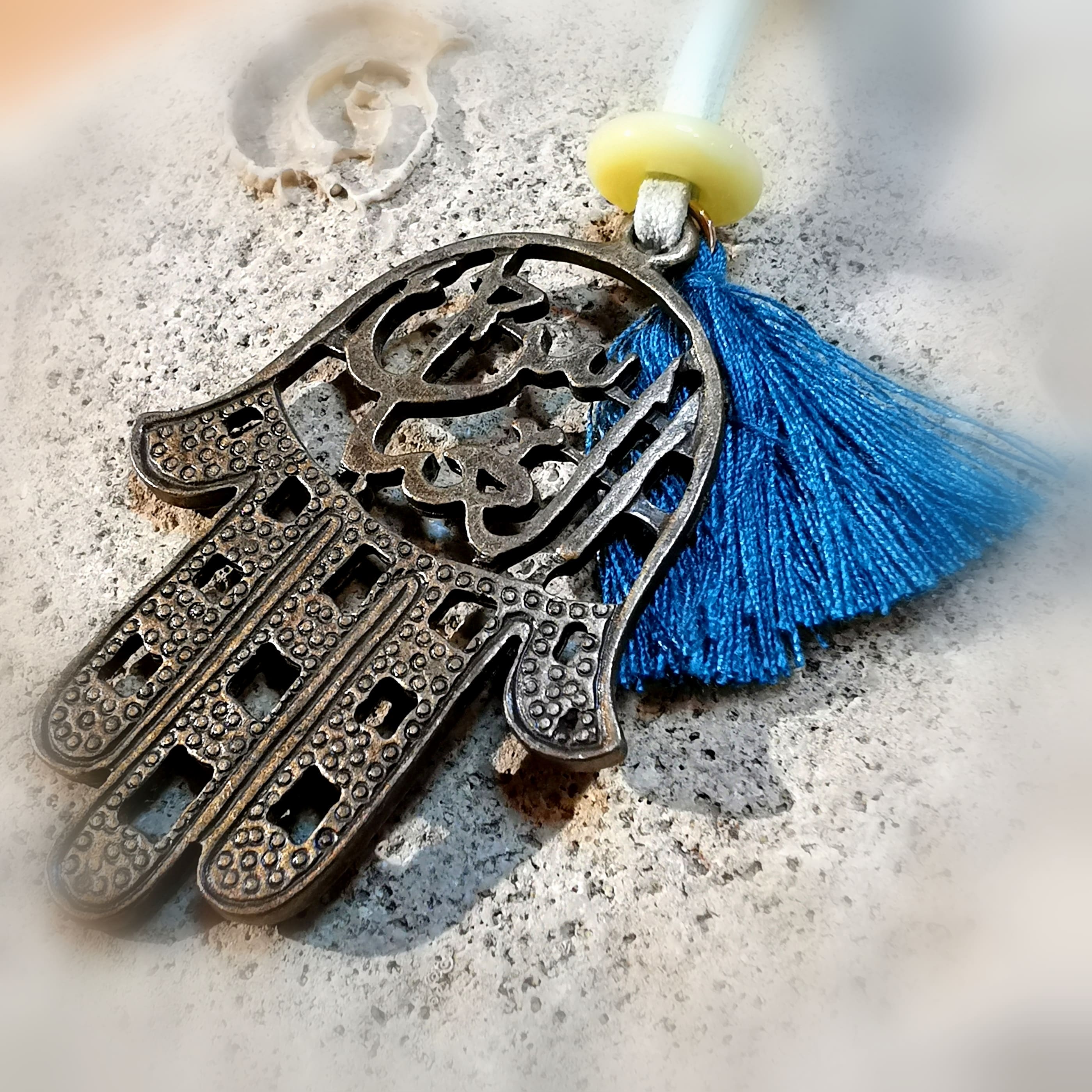 Jade Edelstein Heilende Hand, Hand Fatimas: Boho Bijou Kette XL, Gesundheit und Schutz