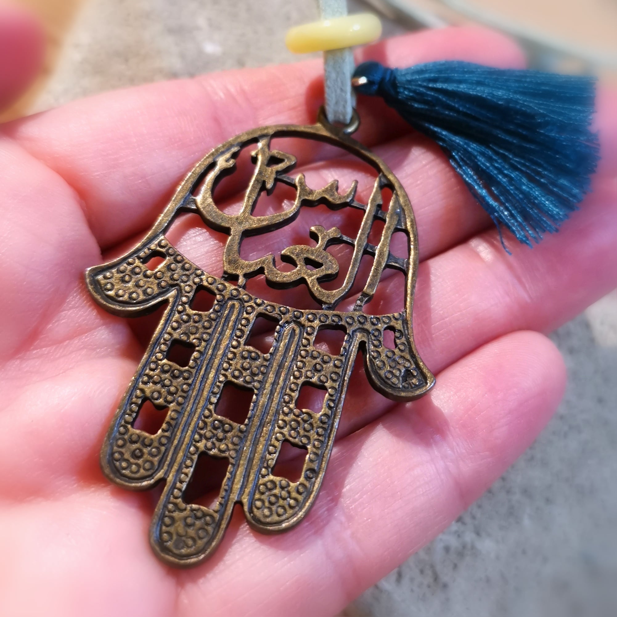 Jade Edelstein Heilende Hand, Hand Fatimas: Boho Bijou Kette XL, Gesundheit und Schutz