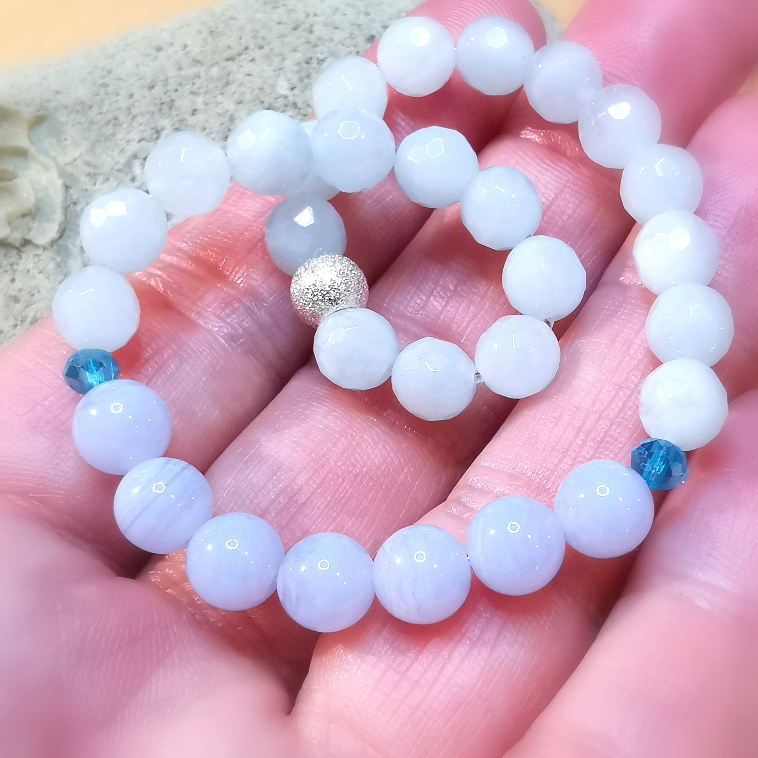 Chalzedon Aquamarin Beryll Edelstein Heilstein Karma Armband, geweiht - das Gefühl von Freiheit