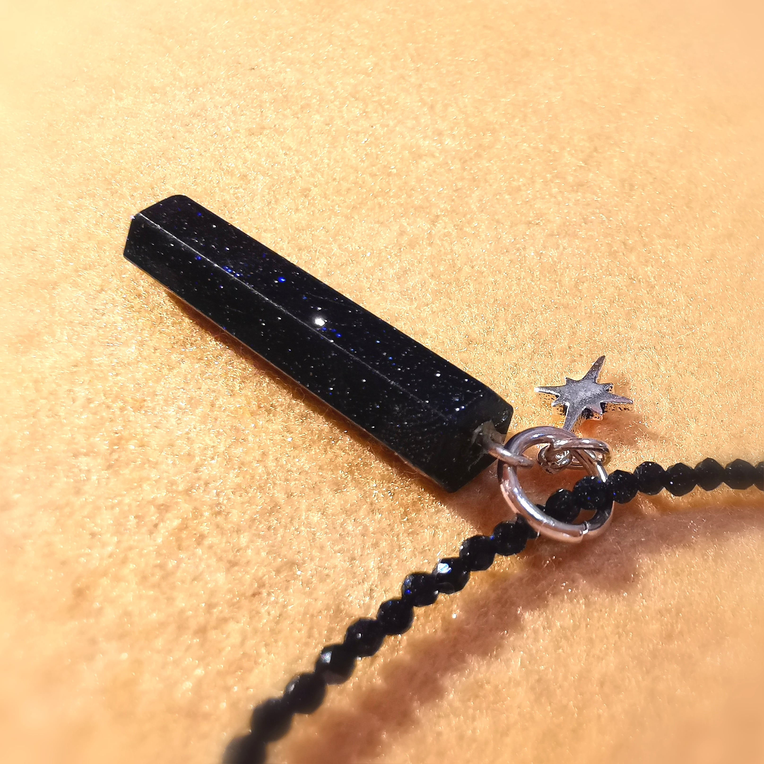 blauer Aventurin Edelstein Spitze Polarstern Karma Kette, filigrane 2 mm Heilsteine, Intuition und Vertrauen
