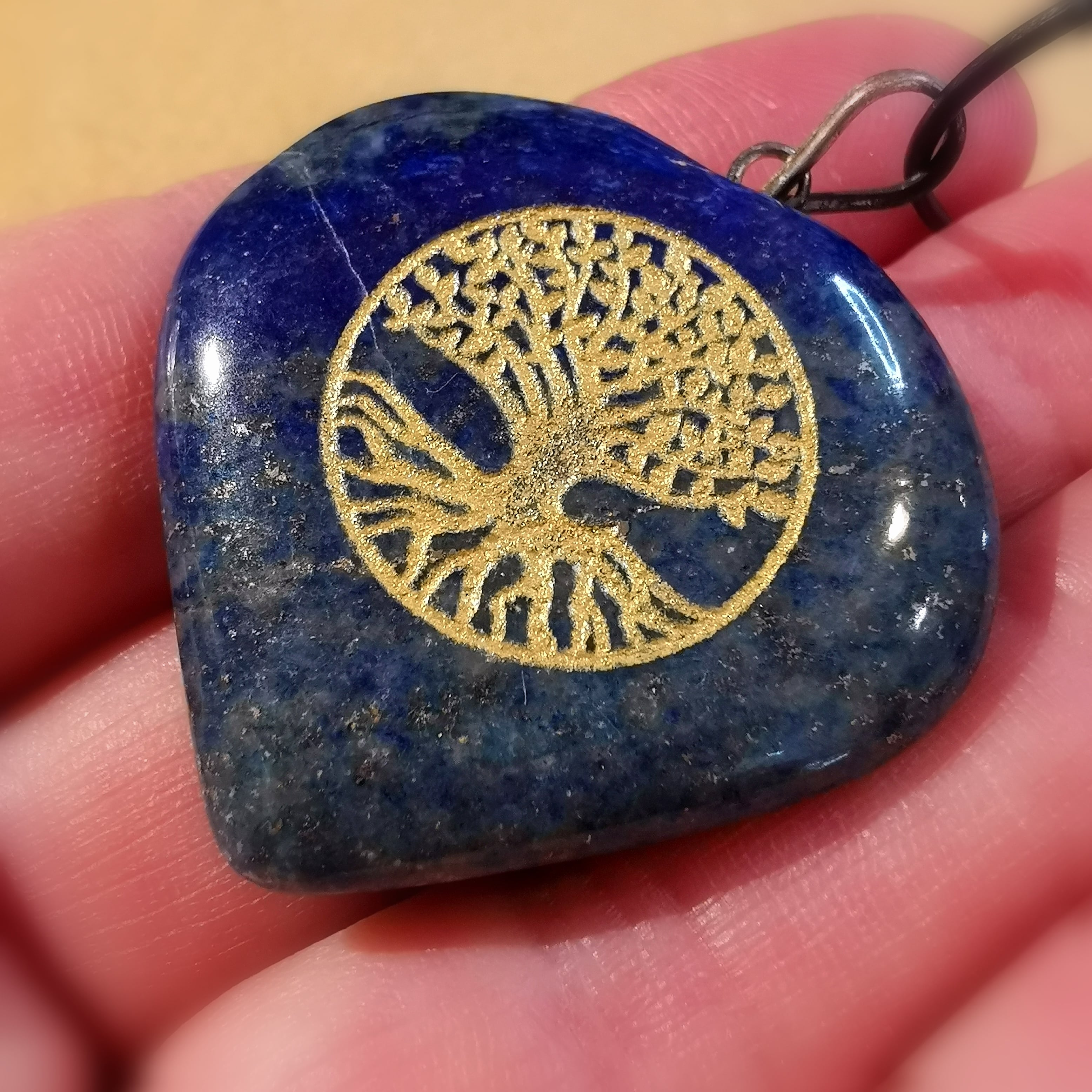 Lapislazuli Lebensbaum Herz Leder Karma Kette, Himmel und Erde - geöffnet und verwurzelt