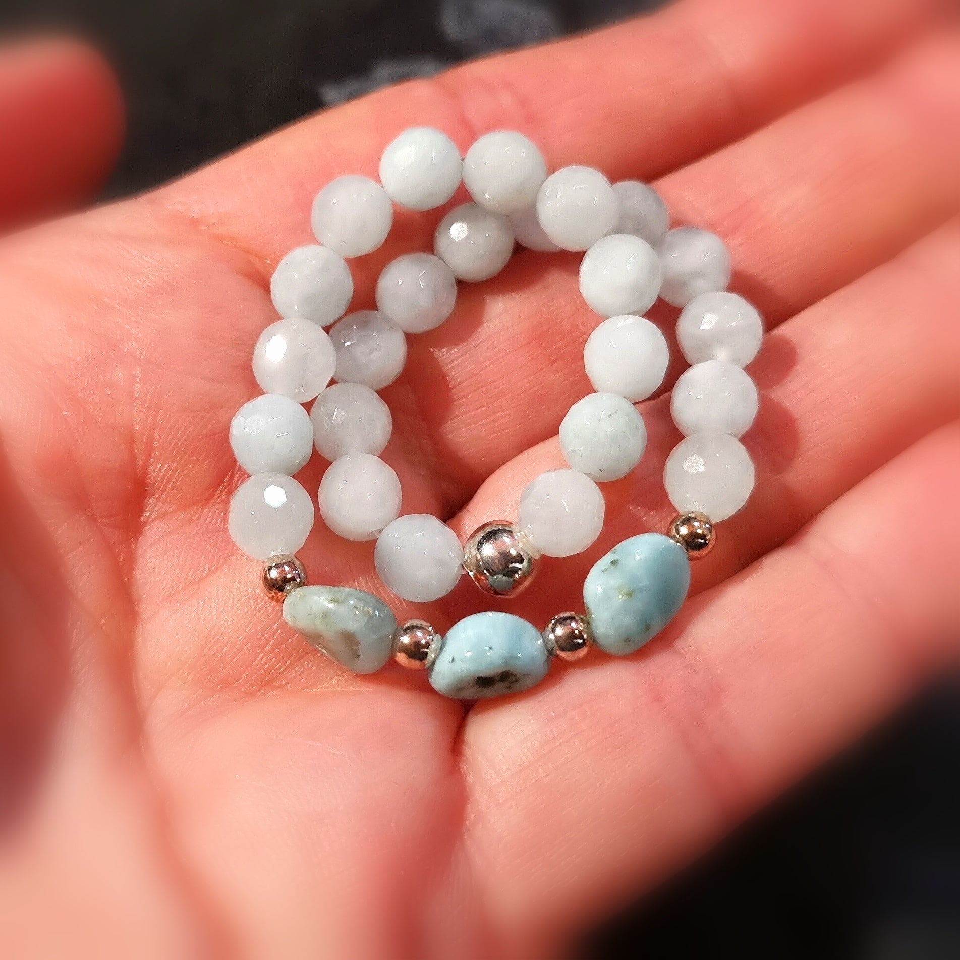 Aquamarin Larimar Edelstein Heilstein Karma Armband, Aura Schutz und Chakra Kraft, authentisch leben