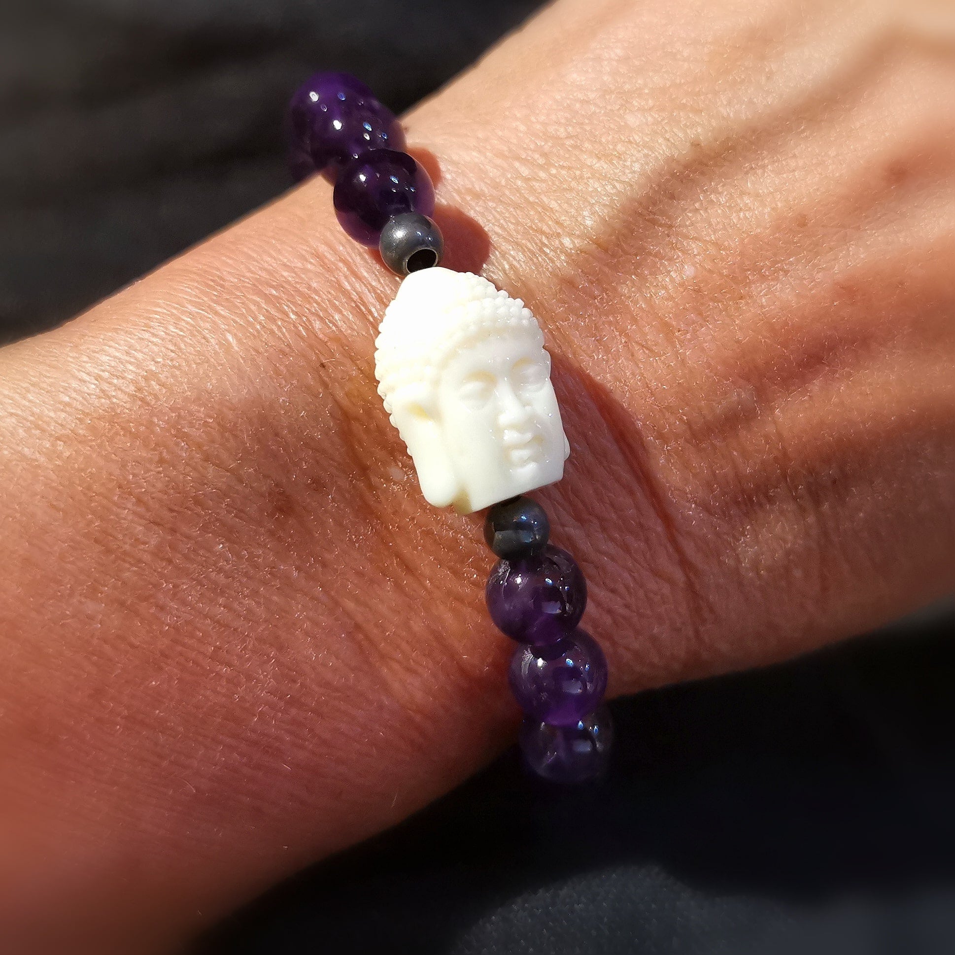 Buddha Amethyst Edelstein Heilstein Boho Karma Armband, Inspiration und Innerer Frieden